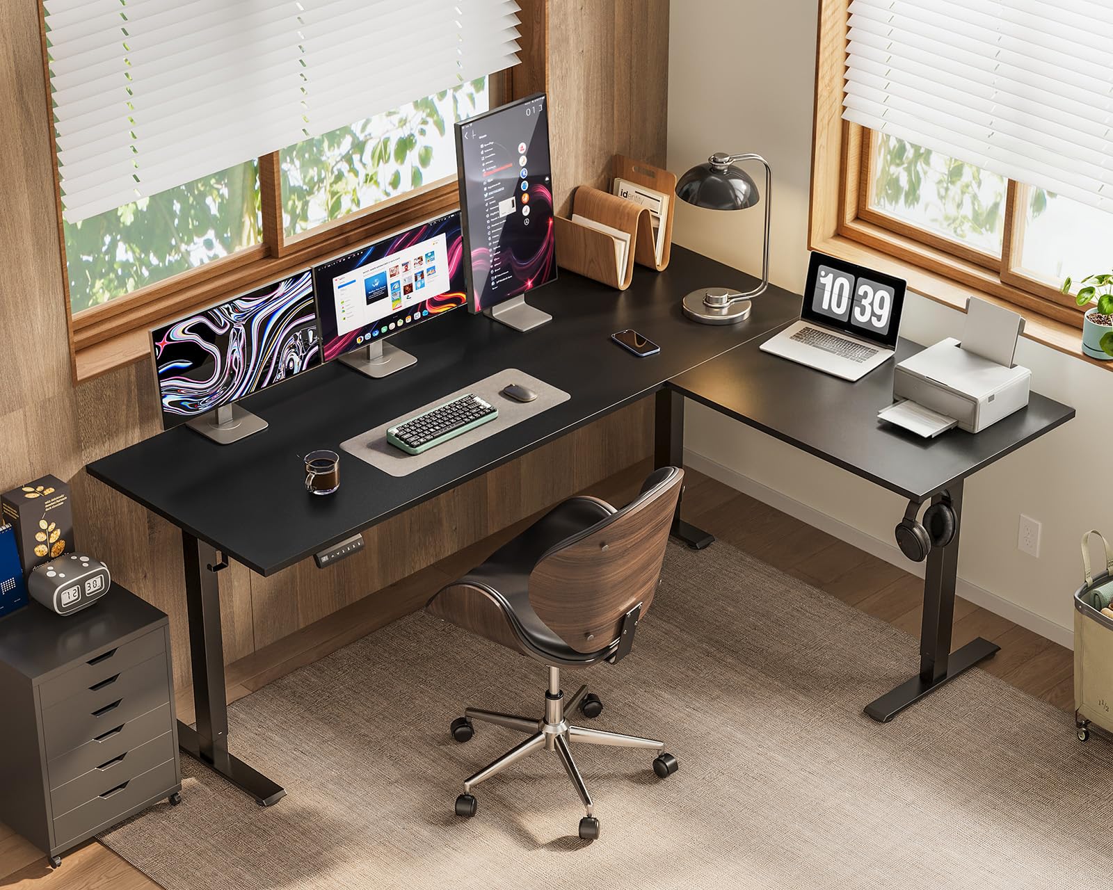 OffiGo 63 Inch Reversible L Shaped Electric Standing Desk Height Adjustable Corner Stand up Desk Ergonomic Large Lift — view 8