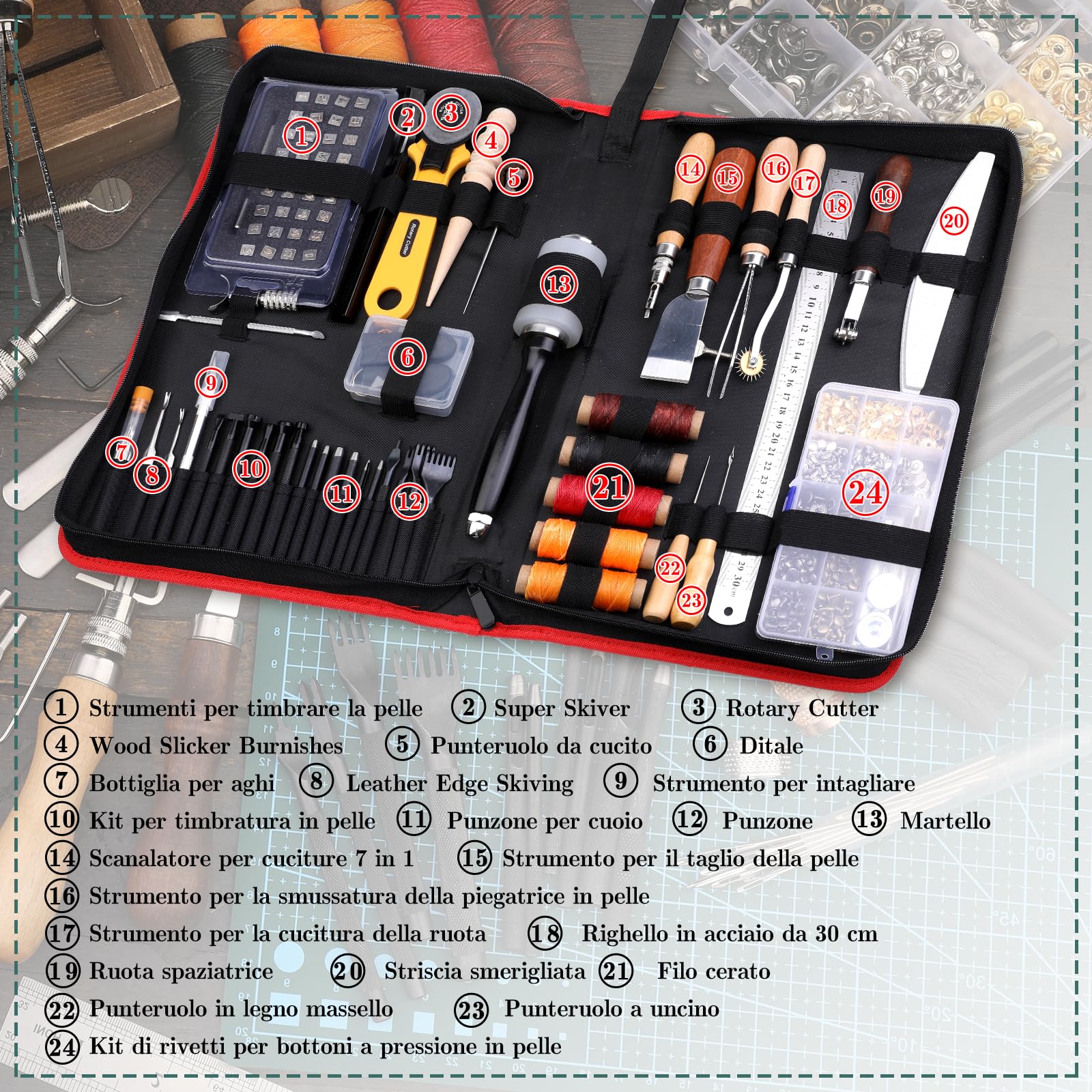 Kuppt kit cuir, kit couture cuir - Outils de Travail, poincon cuirs, Rivets, Tapis de Découpe Groover et Sac de Rangement