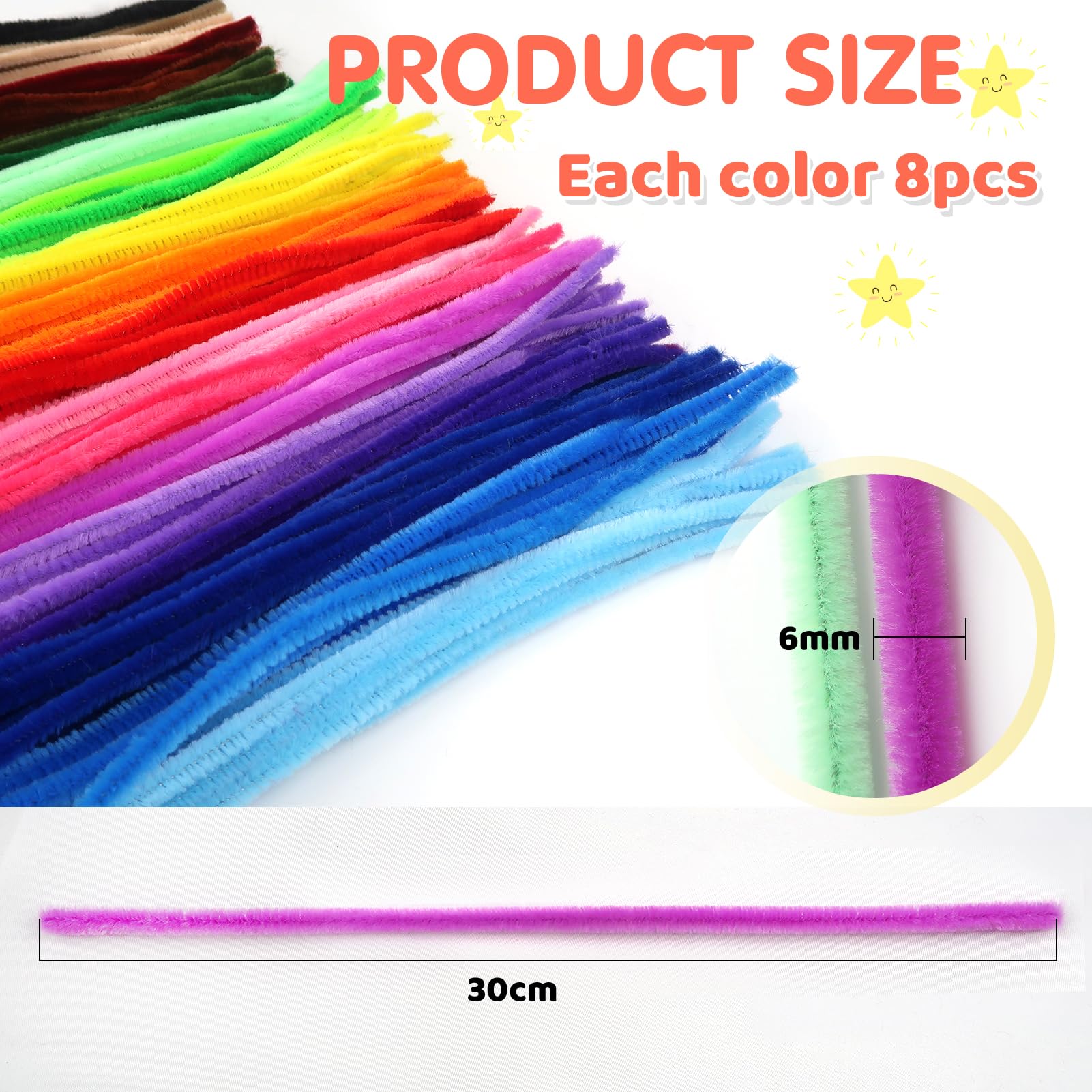 200 Tiges Chenille Colorées 6mm X 30cm – Kit Bricolage Flexible Pour Enfants Et Adultes