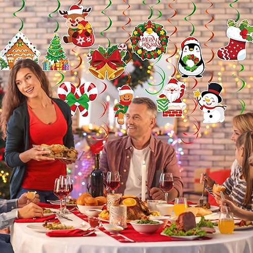Miniatura 7 de Remolinos de papel de aluminio colgantes de Navidad, juego de 51 decoraciones de remolinos colgantes de Navidad, adornos de techo para suministros