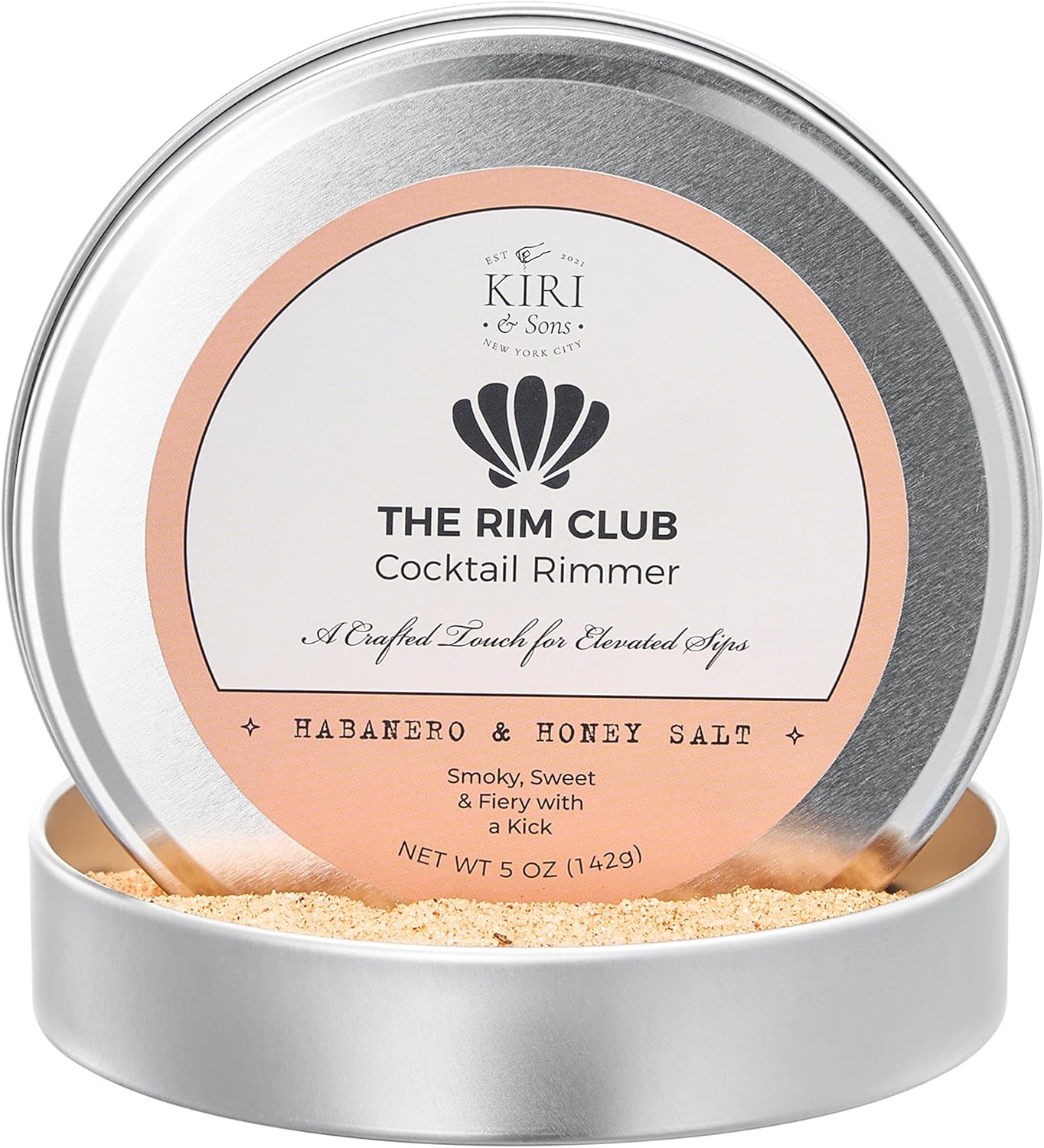 Kiri & Sons The Rim Club Cocktail Rimmer Salt for Margaritas, Tequila Shots, Bloody Marys & Craft Cocktails, Gift on Parties, Home Bars, Brunches & Events - Habanero & Honey 5oz