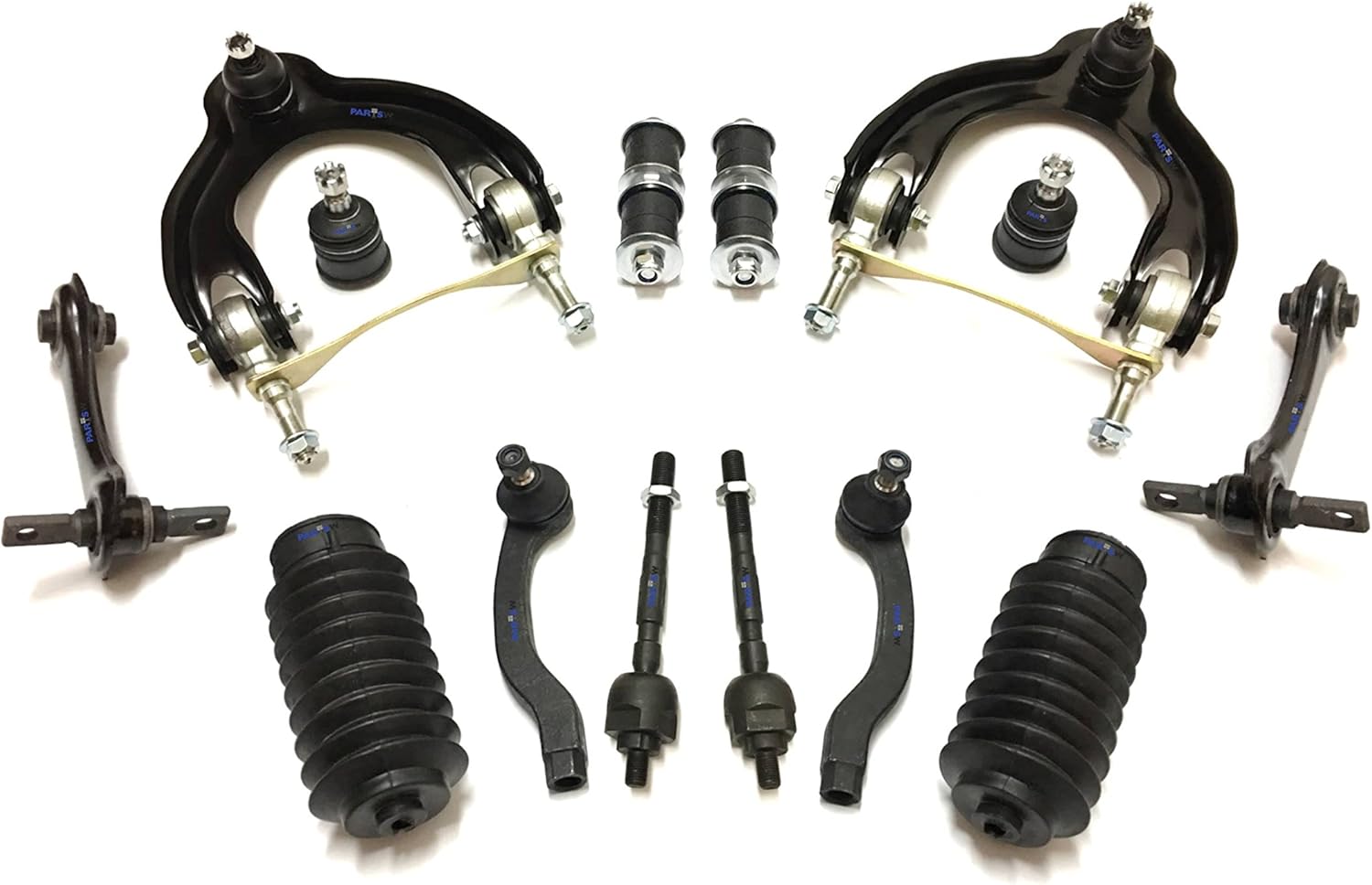PartsW - 14 Pc Suspension Kit Tie Rod Ends, Sway Bars, Bellow Boots, Lower Ball Joints, Front & Rear Upper Control Arms Fits Acura Integra 94-01/ Honda Civic 92-95 +More