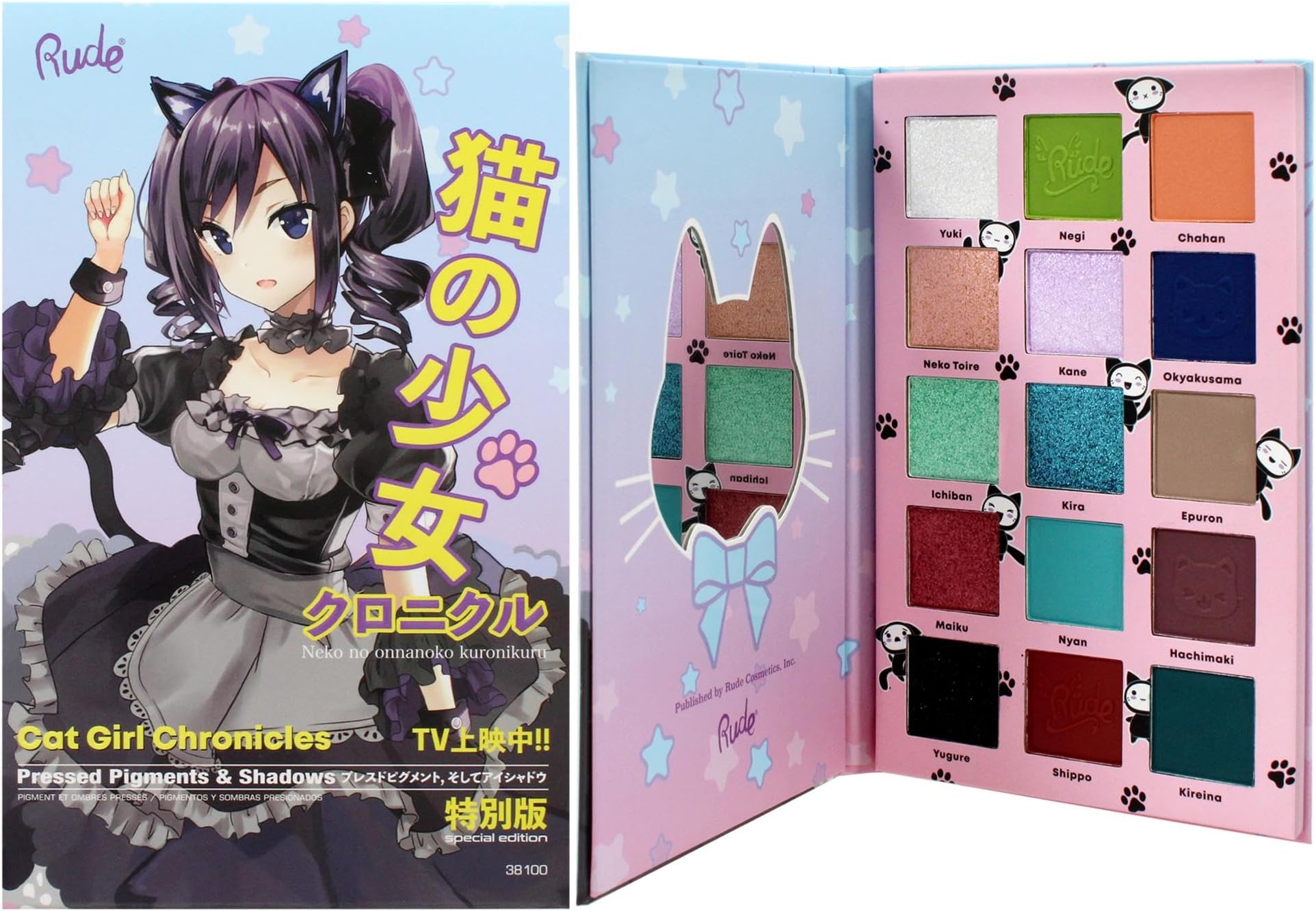 Manga Collection Pressed Pigments and Shadows Palette - Cat Girl Chronicles by Rude Cosmetics for Women - 0.77 oz Palette