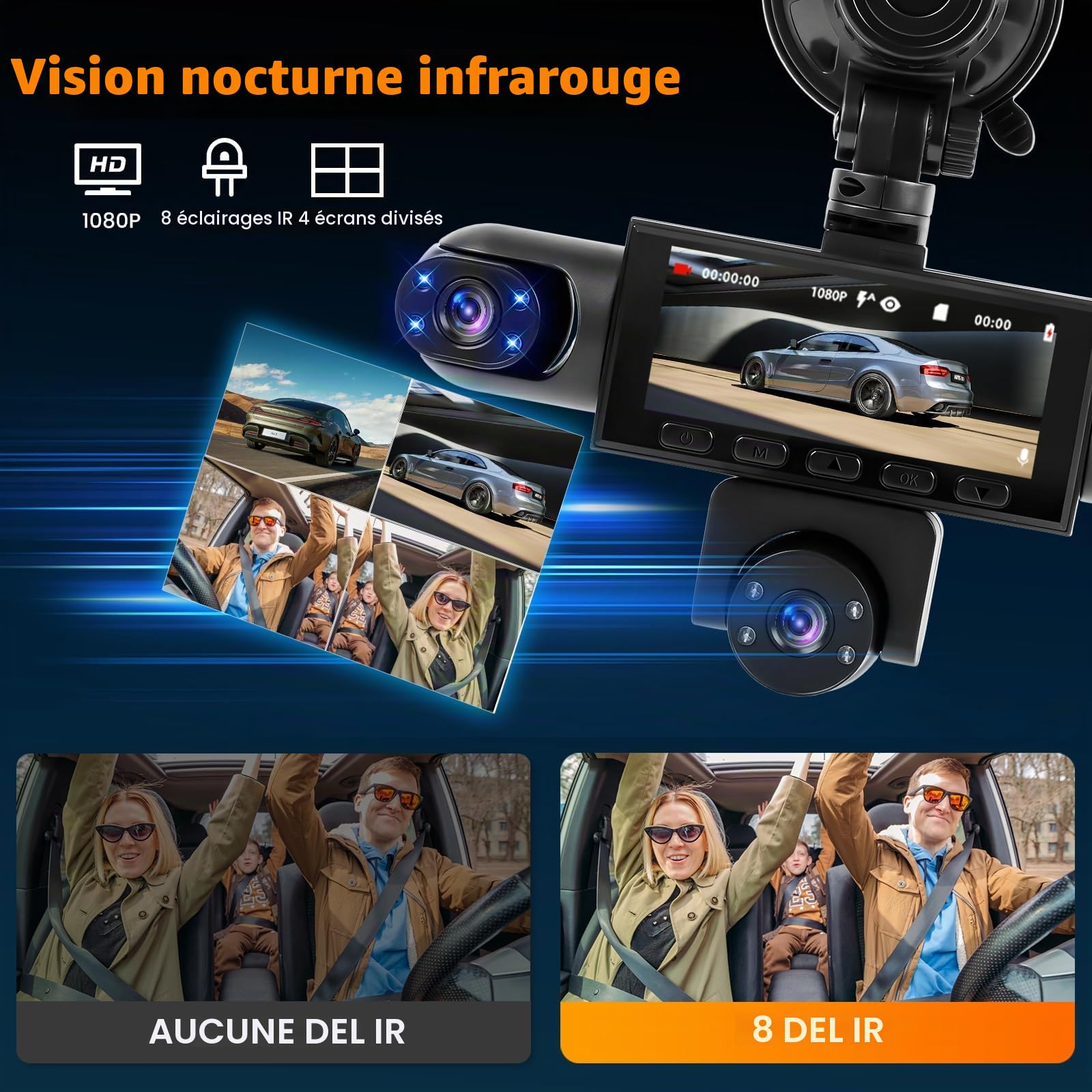 Dashcam 360° 5 Canaux 1080P Carte SD 64 Go