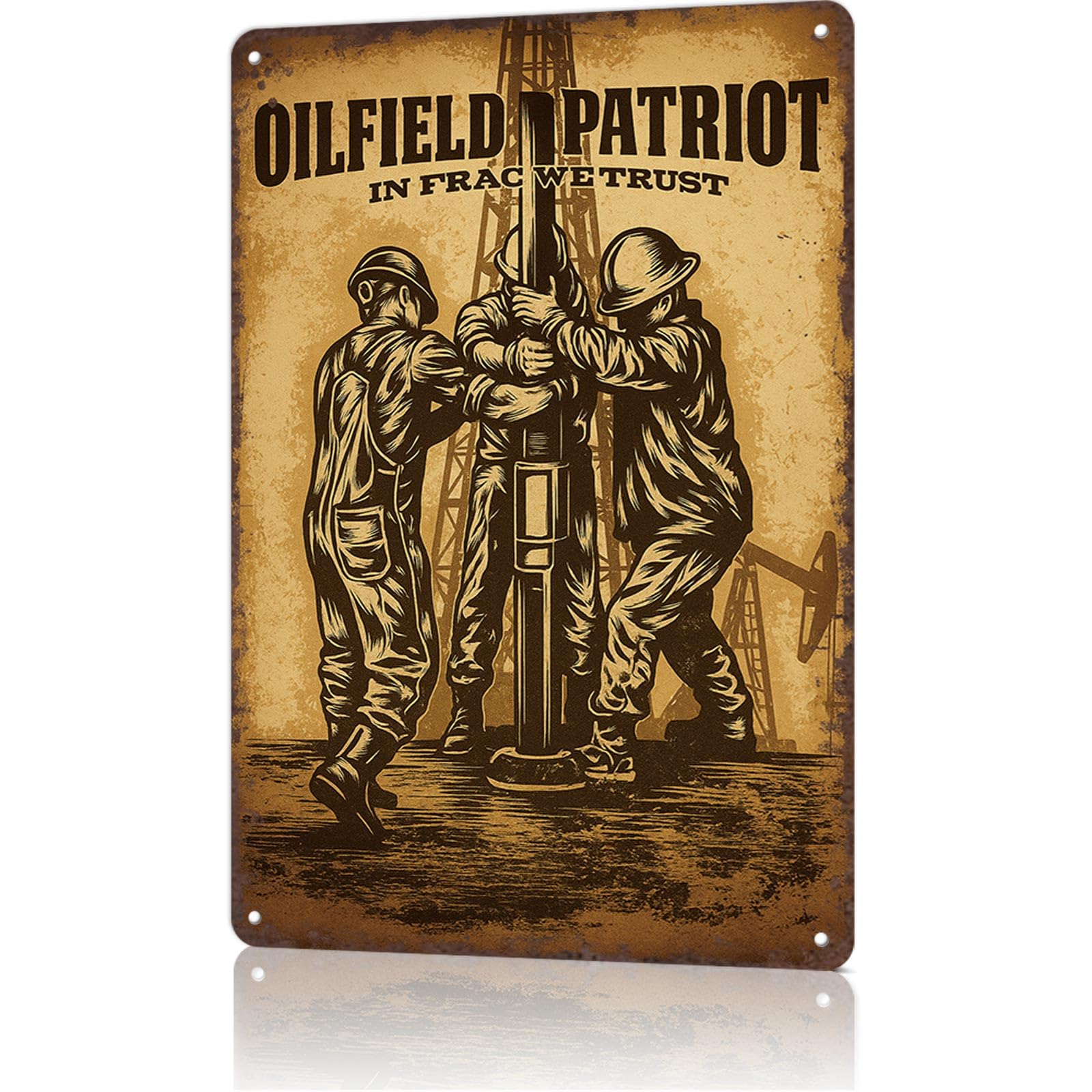 KWQDOZF Vintage Metal Tin Sign Vintage Oilfield Patriot In Frac We Trust Metal Sign Posters Wall Art for Dorm Home Office Room Decor 8X12inch