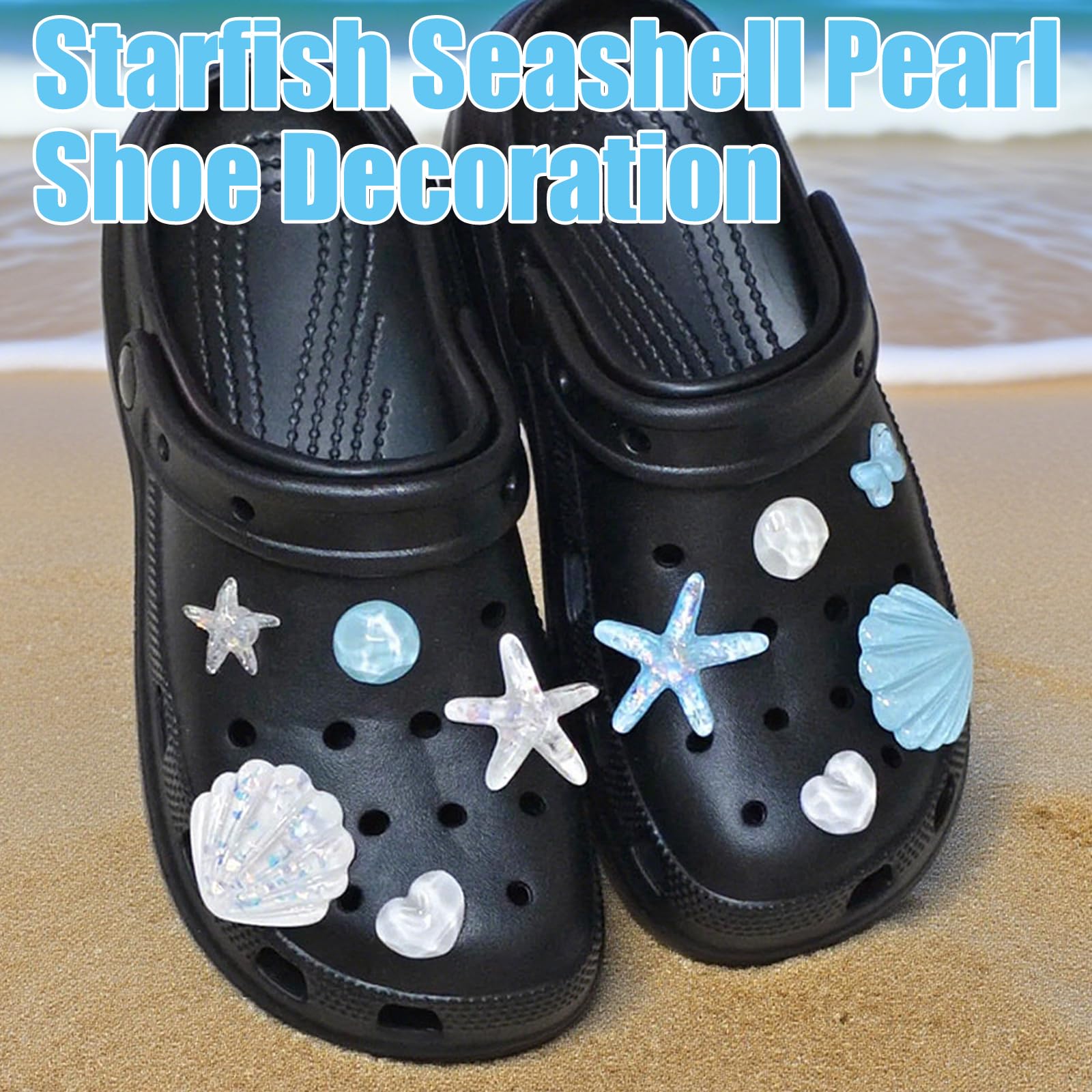 Juego de 9 dijes decorativos para zapatos, bonitos dijes brillantes para sandalias de zuecos, tema de playa de verano con estrella de mar, conchas marinas y perlas