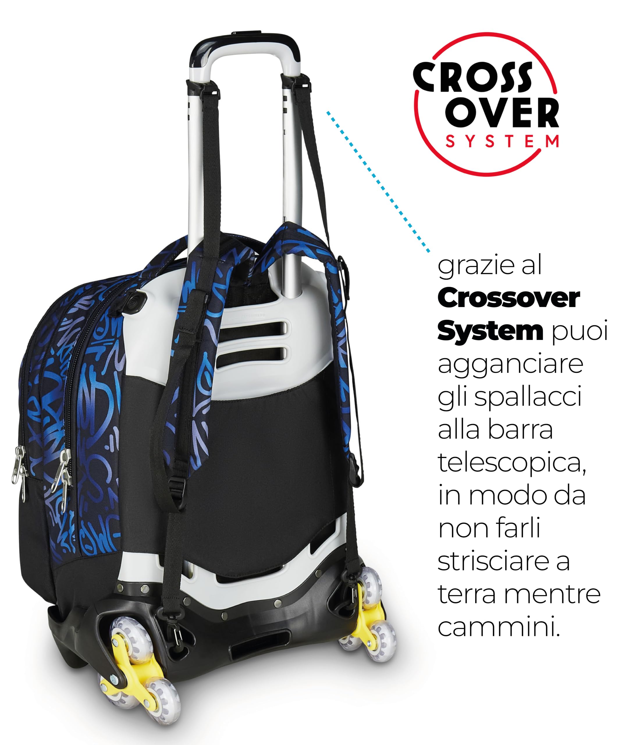 Seven Trolley Scuola Jack 3 Ruote Detach, Blu Giallo, Zaino Con Carrello Sganciabile Da 37 L, Tasca Borraccia, Zainetto Staccabile, Zaino scuola Elementare e Media, Zaino Bambino