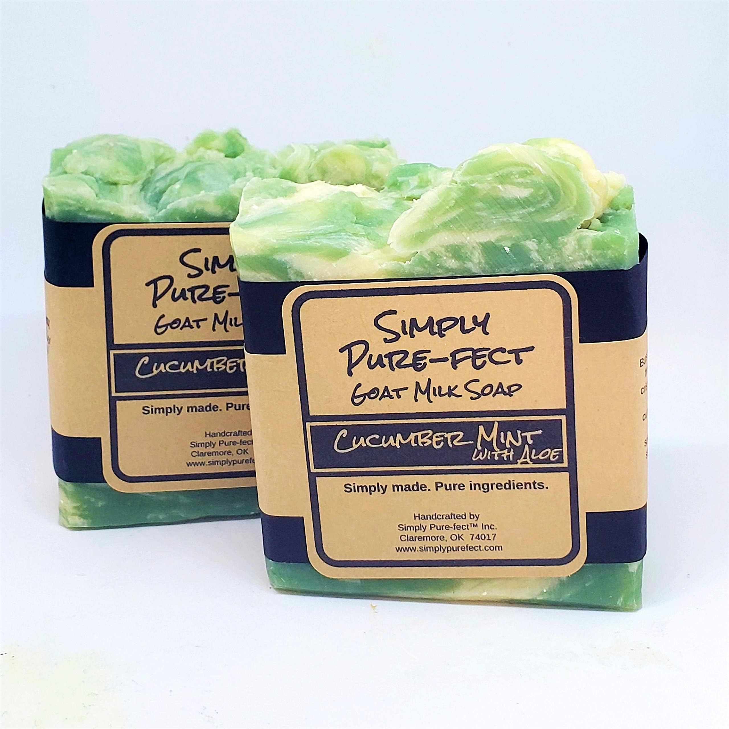 Handmade Goat Milk Soap - 2 Pack - Cucumber Mint Scent, Long Lasting with Luxurious Lather, Rustic Appearance and Five Star Fragrance. Simply Made. Pure Ingredients.