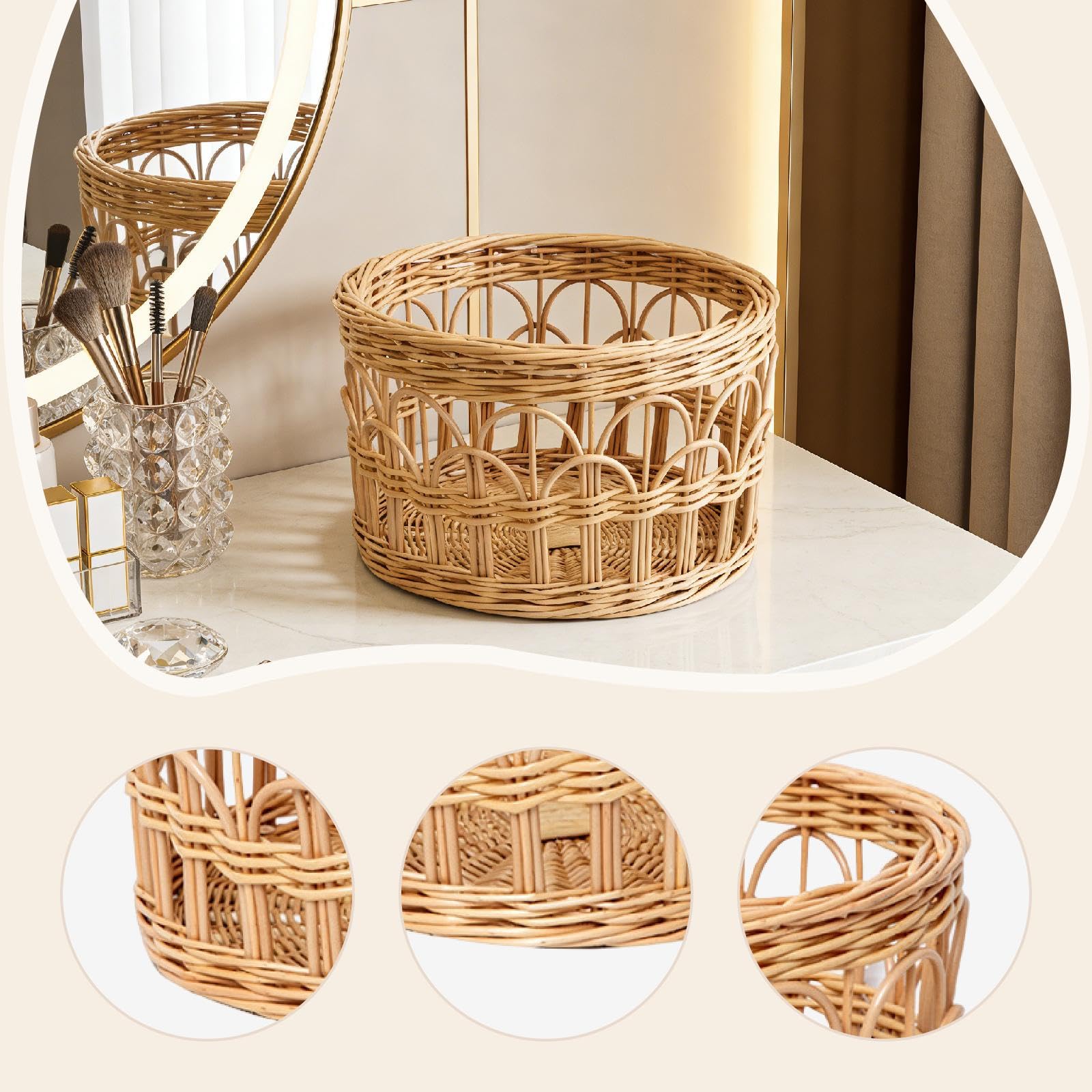 Cesta de Almacenamiento Tejida de Madera Organizador Cesta para Libros Maquillaje Contenedor Abierto Resistente Adecuada para Baño Hogar Oficina, Grande