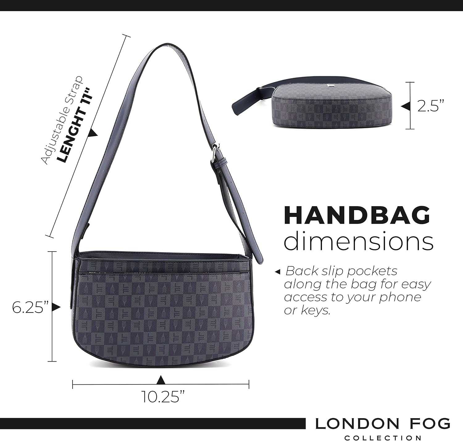 LONDON FOG ASTOR and IRIS Shoulder Bag for Women with Adjustable Strap