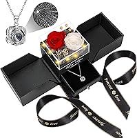 Vista 21 de Rosa preservada real a multicolor y collar con frase “te amo”, flores eternas, regalo de cumpleaños para mujer, mamá, esposa, novia, abuela, en San