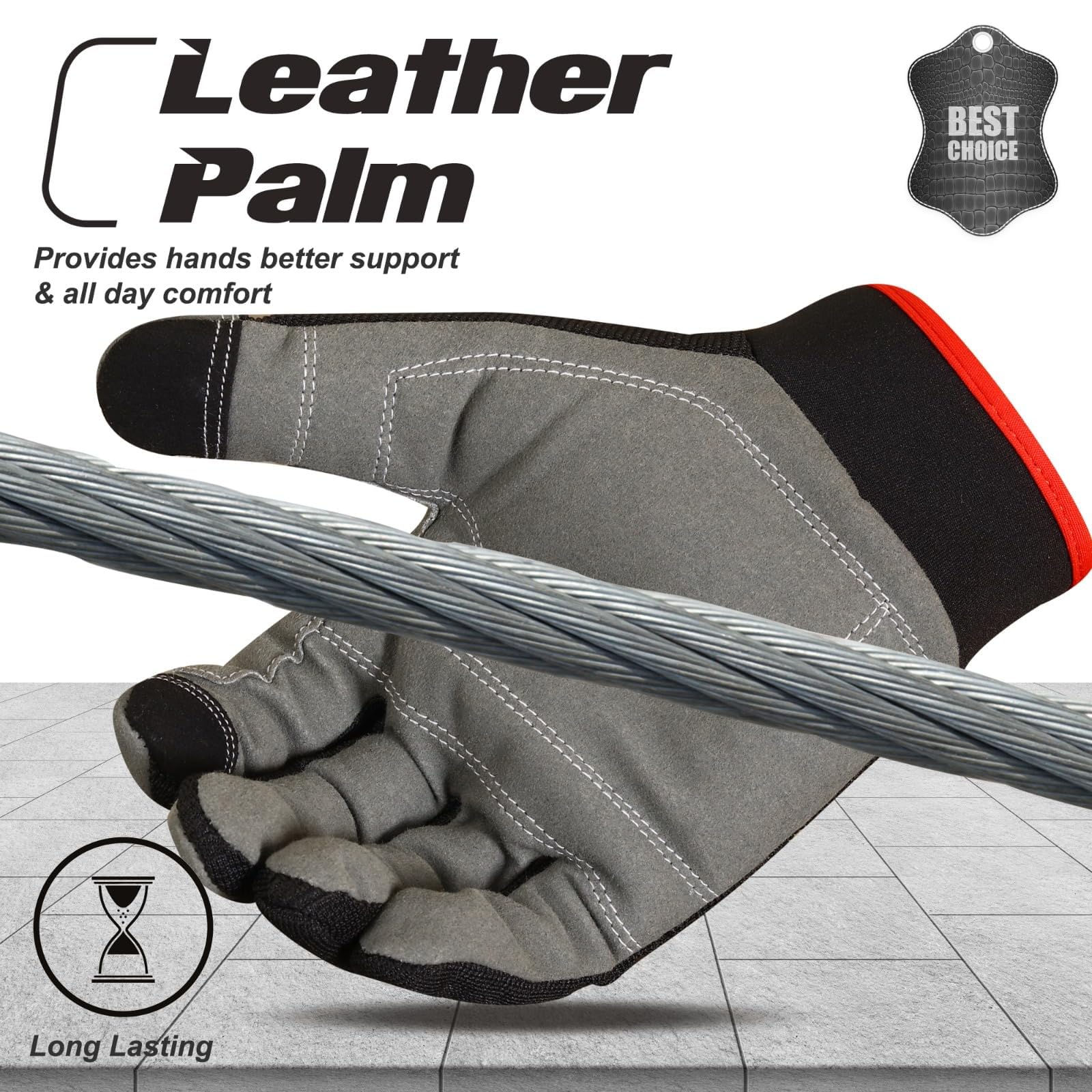 Guantes de trabajo de seguridad Guantes de jardinería resistentes para hombres a prueba de enchufe acolchado protección de palma pantalla táctil transpirable constructor (Black, L)