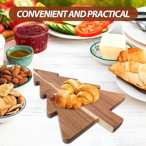 Miniatura 3 de Luxshiny Tabla de charcutería de árbol de Navidad, bandeja de aperitivos de madera, tabla de queso, tabla de cortar, plato de sushi, plato de madera