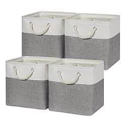 Temary Fabric Storage Baskets for Organizing, Grey Basket for Shelves, Collapsible Baskets with Handles for Shelves, Home, Closet (White&Gray)