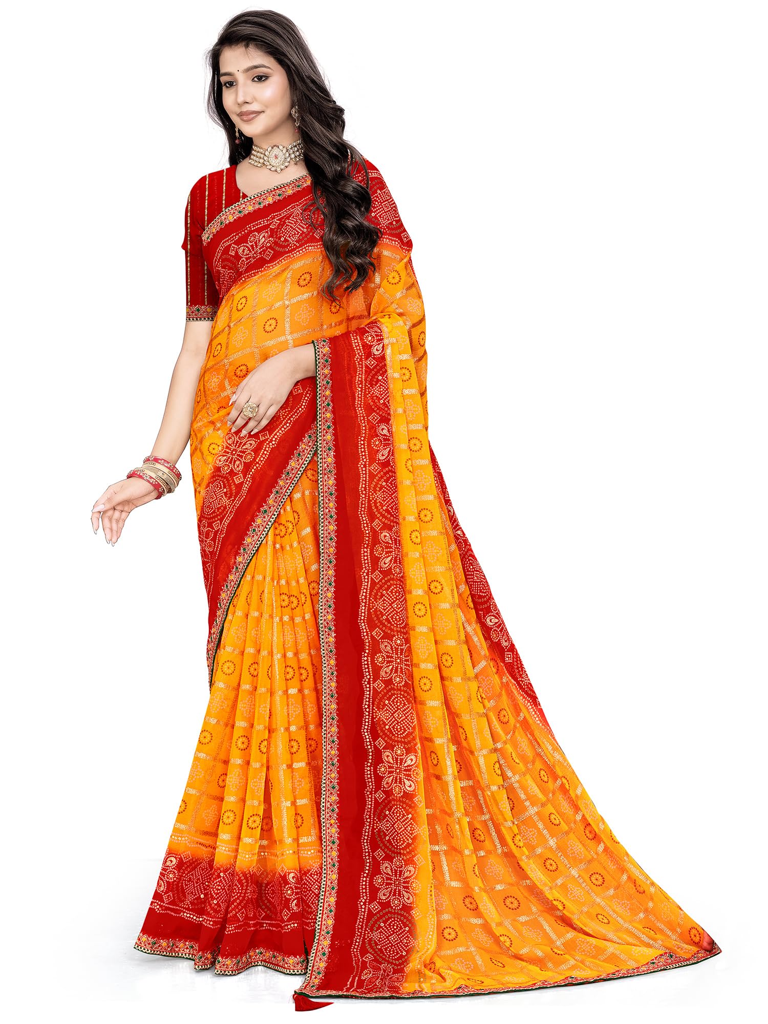 Women's Georgette Bandhani Print Saree With Unstitched Blouse Piece-picture-54