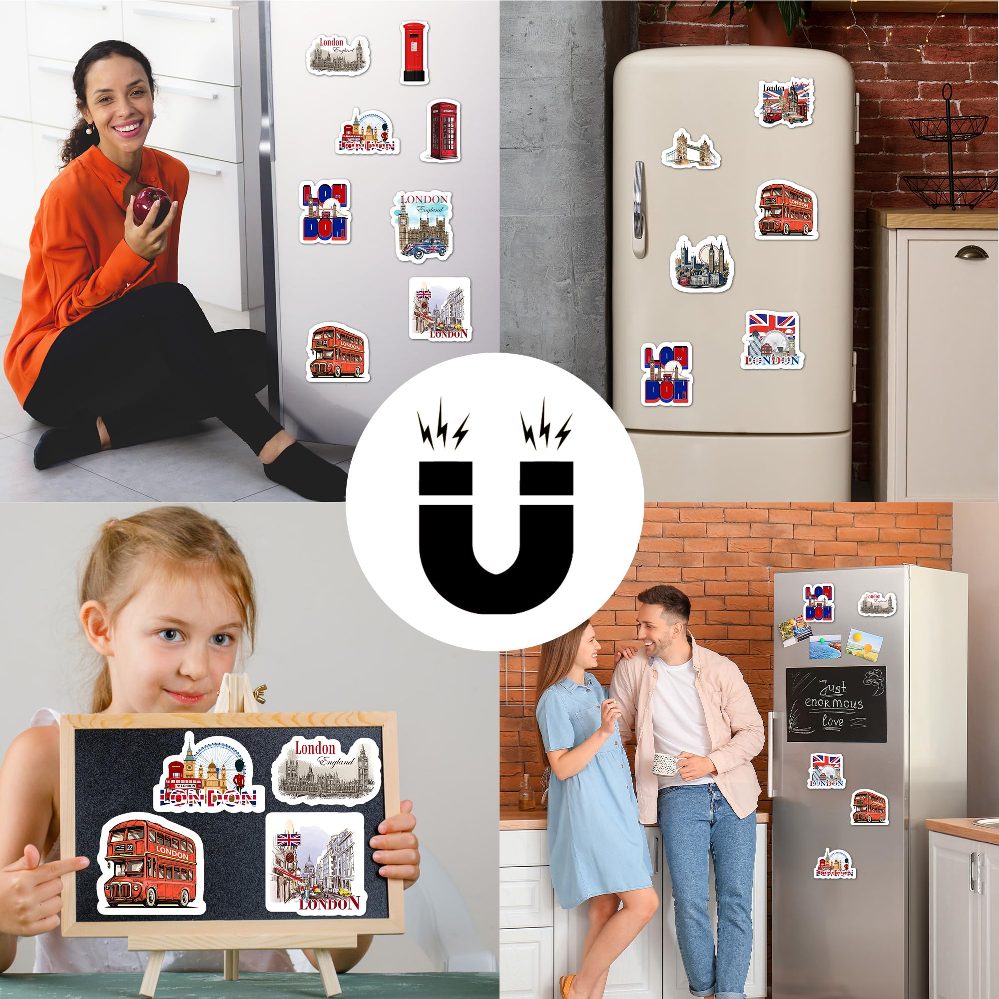 6 calamite da frigo in metallo con souvenir di Londra British Union Jack Inghilterra simbolo di Londra