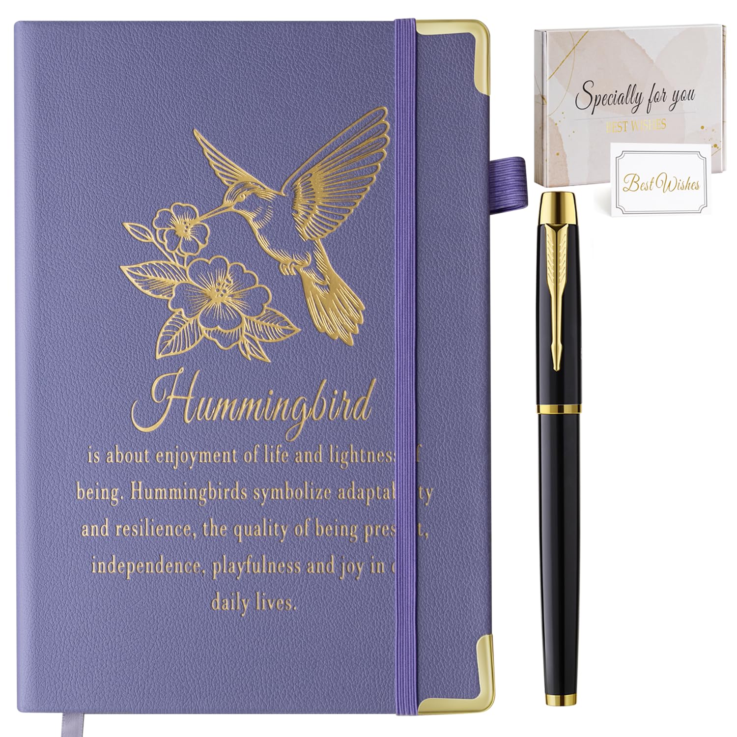 Cuaderno de piel de colibrí de 200 páginas A5 para mujer con líneas 8