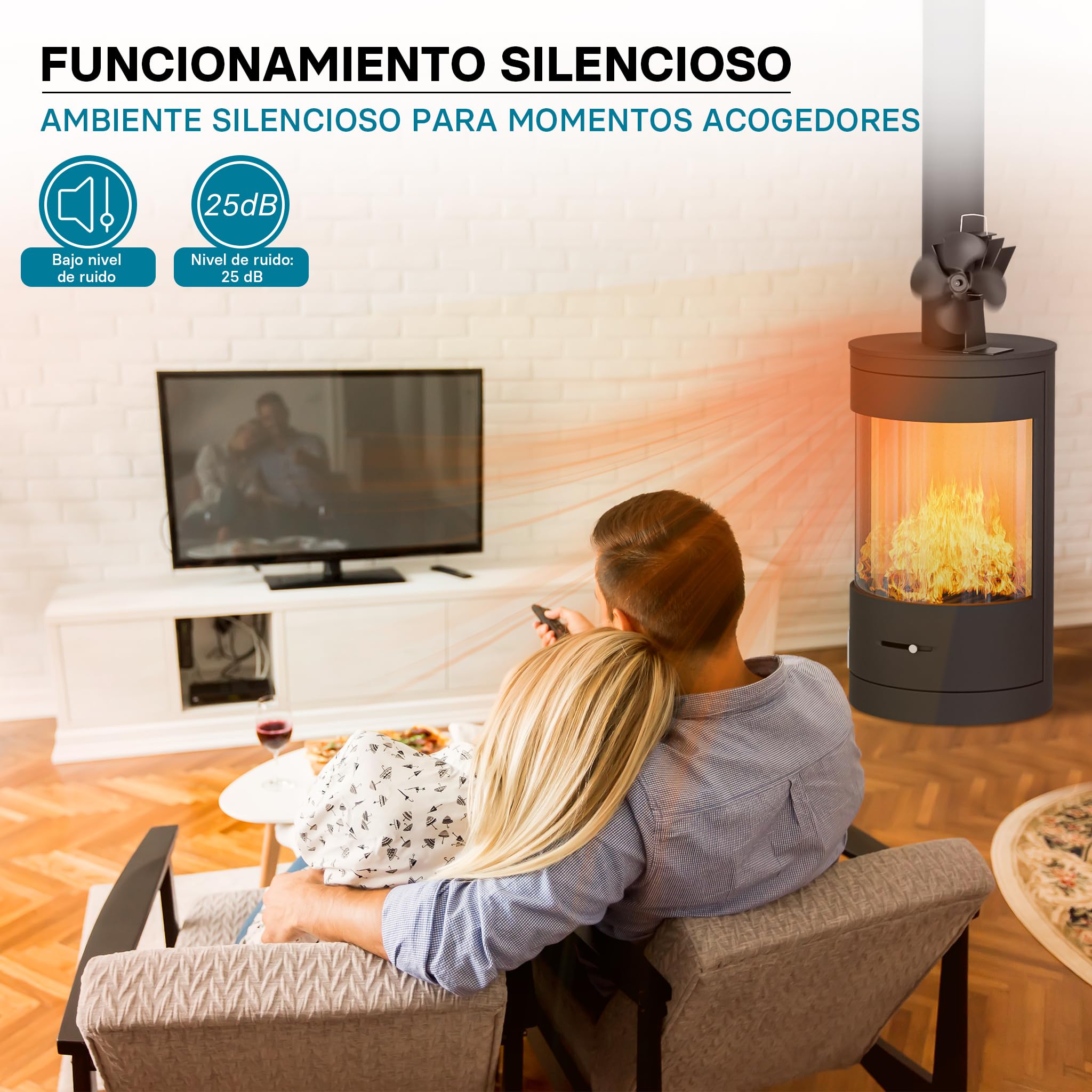 WilTec Ventilador de estufa con 4 palas ventilador de chimenea 70-350°C accionado por calor sin corriente