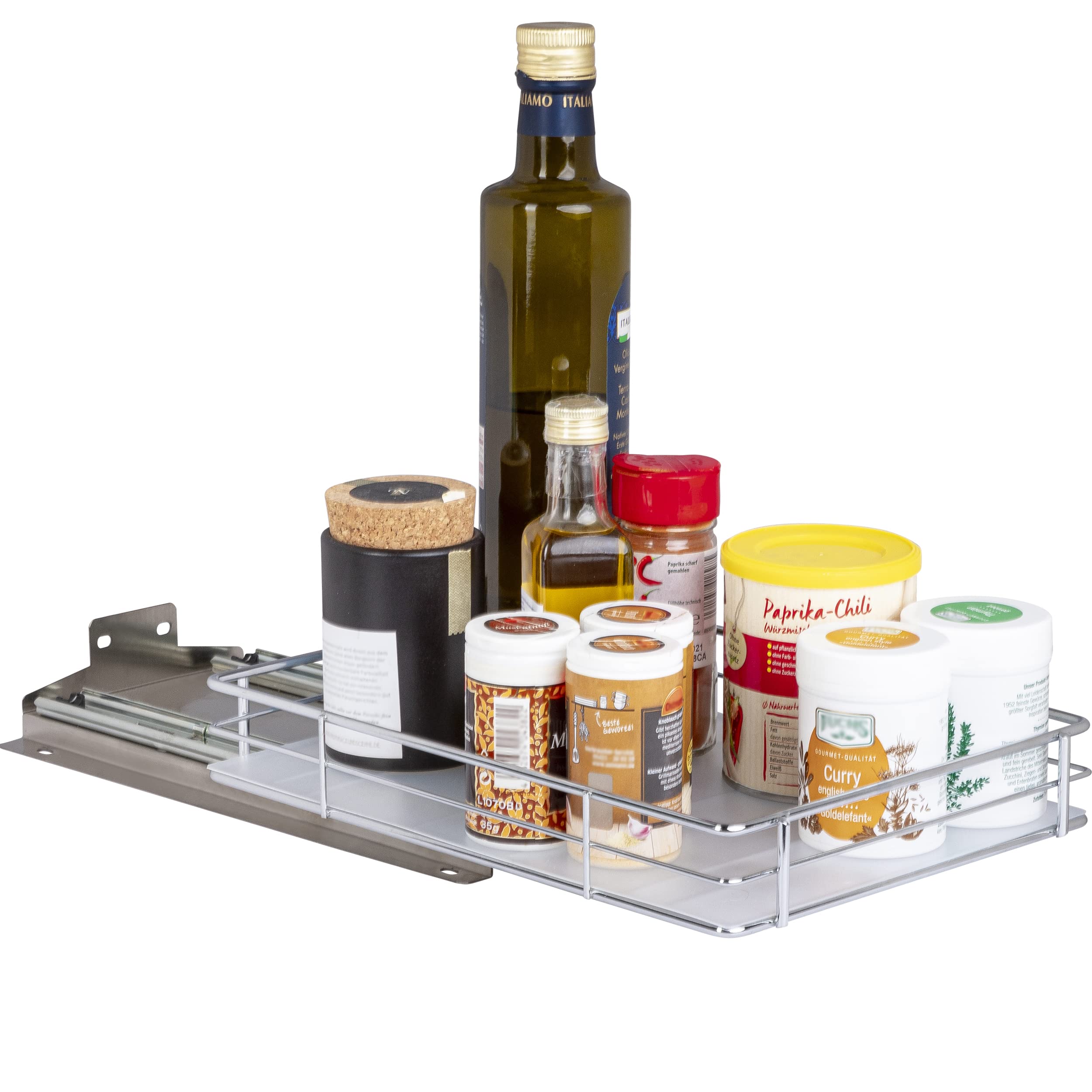 ONVAYA® Étagère à épices extensible - Grand panier - Support à épices en acier inoxydable - Étagère de placard pour la cuisine - Étagère à épices télescopique pour armoires et tiroirs - Nouveau modèle