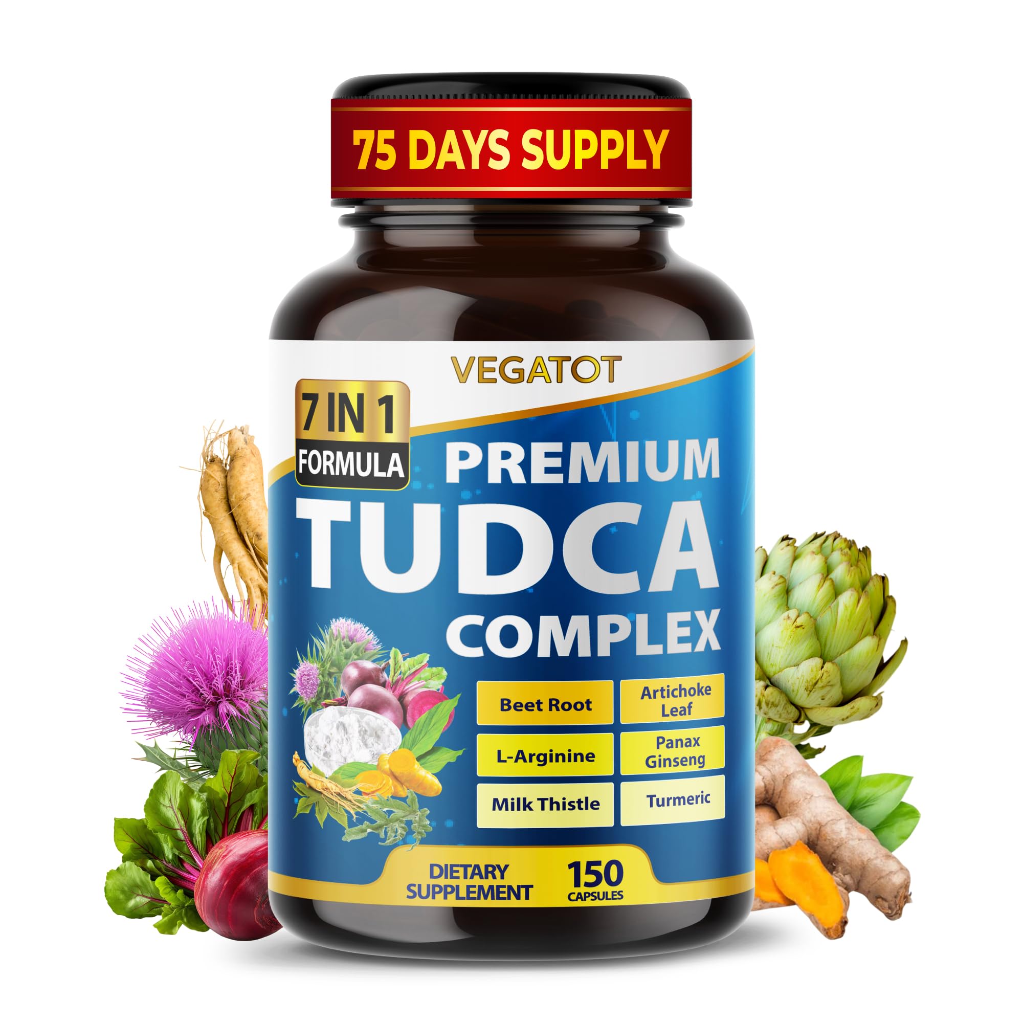 VEGATOT TUDCA Support Formula – Tauroursodeoxycholic Acid Complex with Beet Root, Turmeric & Milk Thistle – Cellular Support & Daily Wellness – 90 Capsules – Made in USA