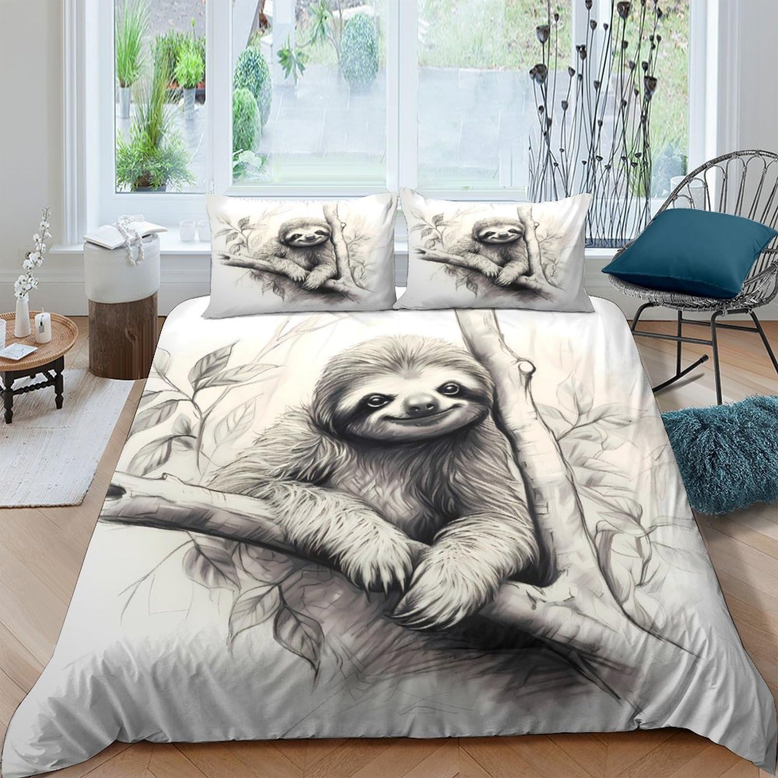 Ctjqhvkz Style-3 3D Printed Sloth Tree Fitted Sheet Microfiber Soft Breathable Sketch Mattress Cover For Bedroom Dorm Room Decor Single（135X200cm）