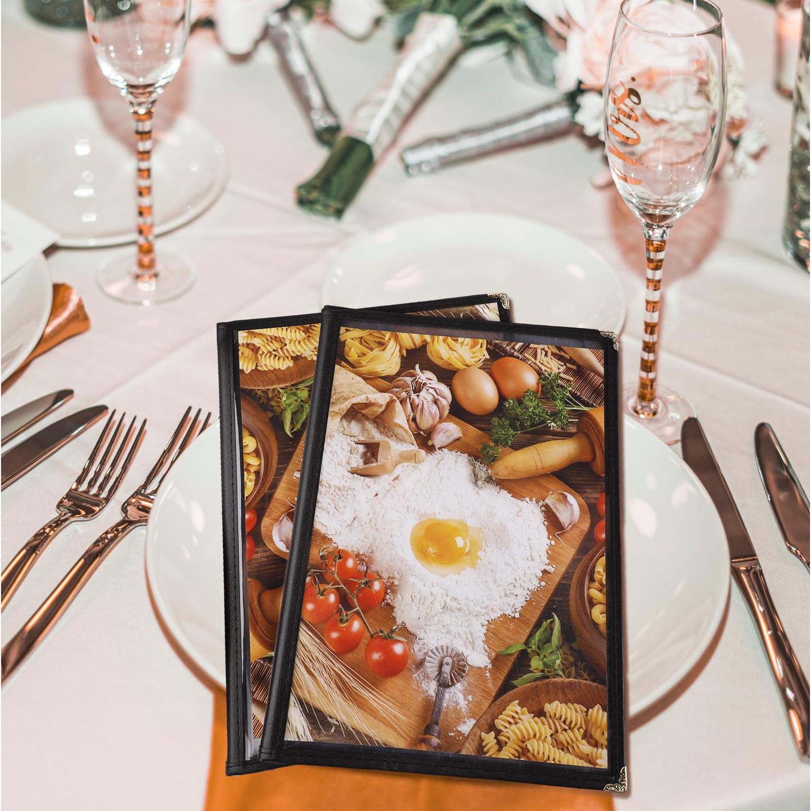 2 Piezas Fundas para Menú, 30x21cm Fundas para Menú de Restaurante Vista de 4 Páginas y 8 Vistas Fundas para Menú Transparentes Se Adapta a Papel Tamaño A4 para Restaurante Hogar (Negro)
