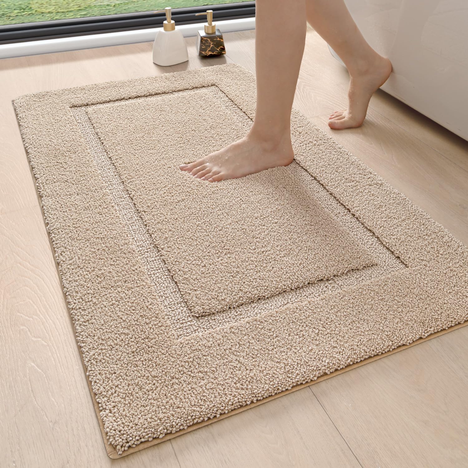 DEXI Tappeto Bagno 60 x 110 cm, Tappeti Assorbent e Lavabile, Tappetino Antiscivolo per Ingresso Doccia, Cucina, Camera da Letto, Beige