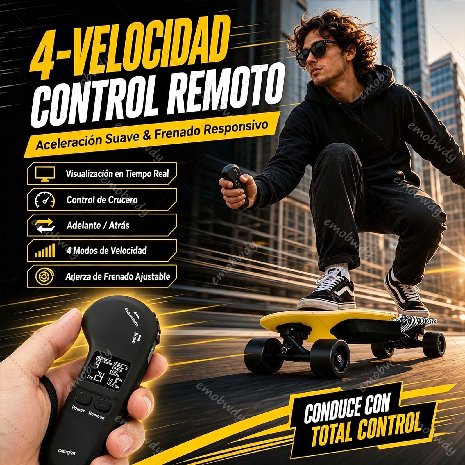 Longboard EléCtrico Premium Todoterreno, Patineta EléCtrica para Adultos-26Km De AutonomíA,24km/H,Control 4 Velocidades,Frenado Estable Y Ruedas PU De Alto Rendimiento,Carga hasta 150kg