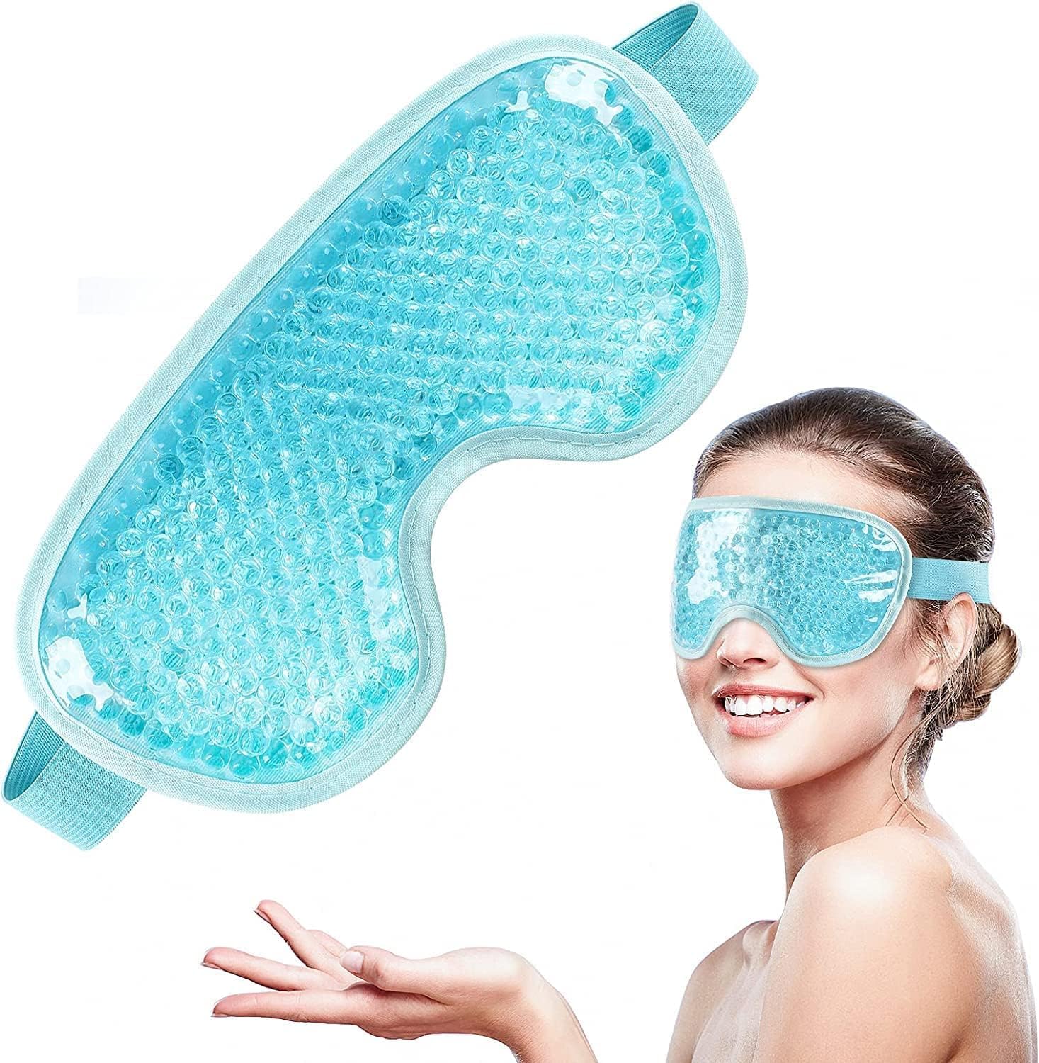 GRUHAURA Reusable Gel Beads Eye Mask for Hot & Cold Therapy | Cooling Eye Mask for Sleeping, Puffy Eyes & Eye Relaxation | Adjustable Elastic Strap | Unisex | Light Blue (PACK 1)-image-33