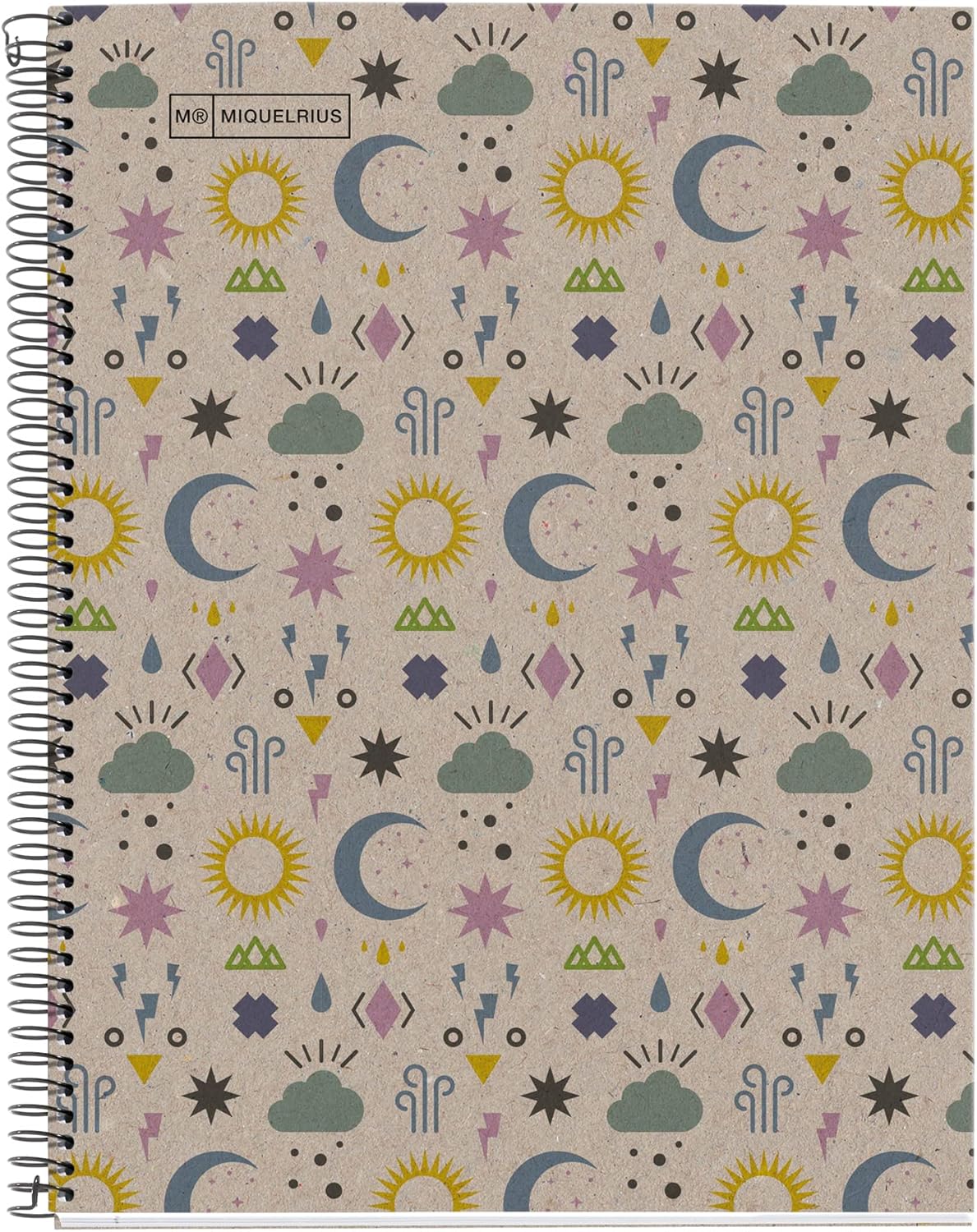 Miquelrius - 100% Recycled Notebook Notebook, 1 Colour Stripe, A4, 80 Sheets of 5 mm, 80 g Paper, 4 Drills, Recycled Cardboard Cover, Eco Moon Design