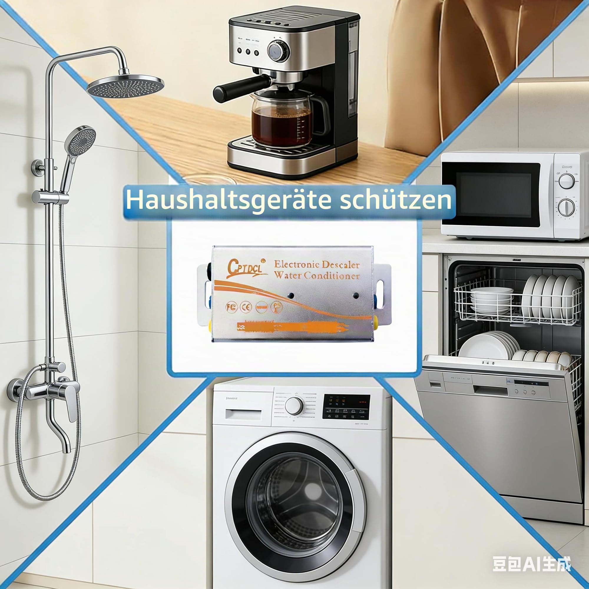 Elektronisches Wasserentkalkungssystem, Salzfreier Entkalker, Reduzierung von Kalkablagerungen, für alle Arten von Hydraulikschläuchen (Silber)