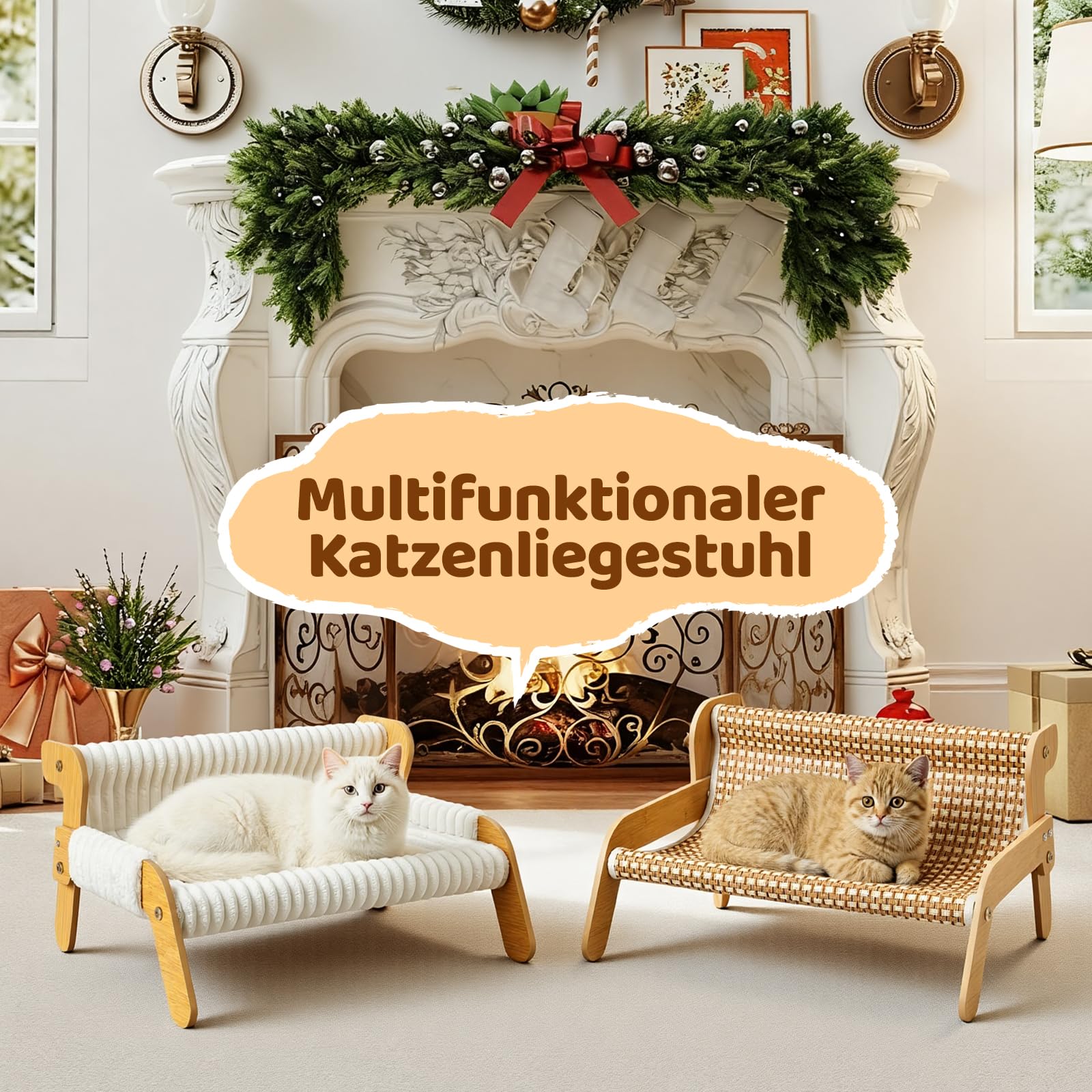 Erhöhtes Katzenbett für Katzen und Kätzchen, Katzensofa mit Abnehmbarem Waschbar Plüschdecke und Ersatzpads aus Sisal, Katzenmöbel zum Schlafen für Alle Katze, All Season Universal, 54x44cm
