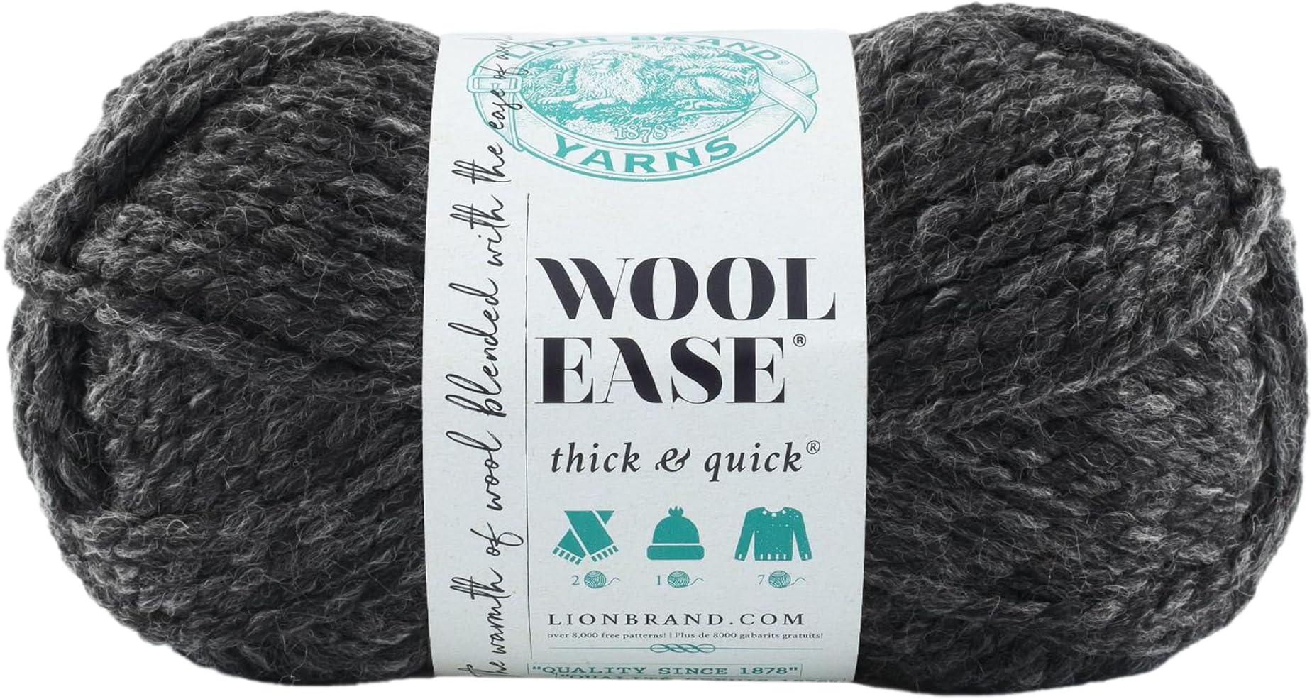Lion 640-149 Wool-Ease Thick & Quick Yarn, 97 Meters, Charcoal