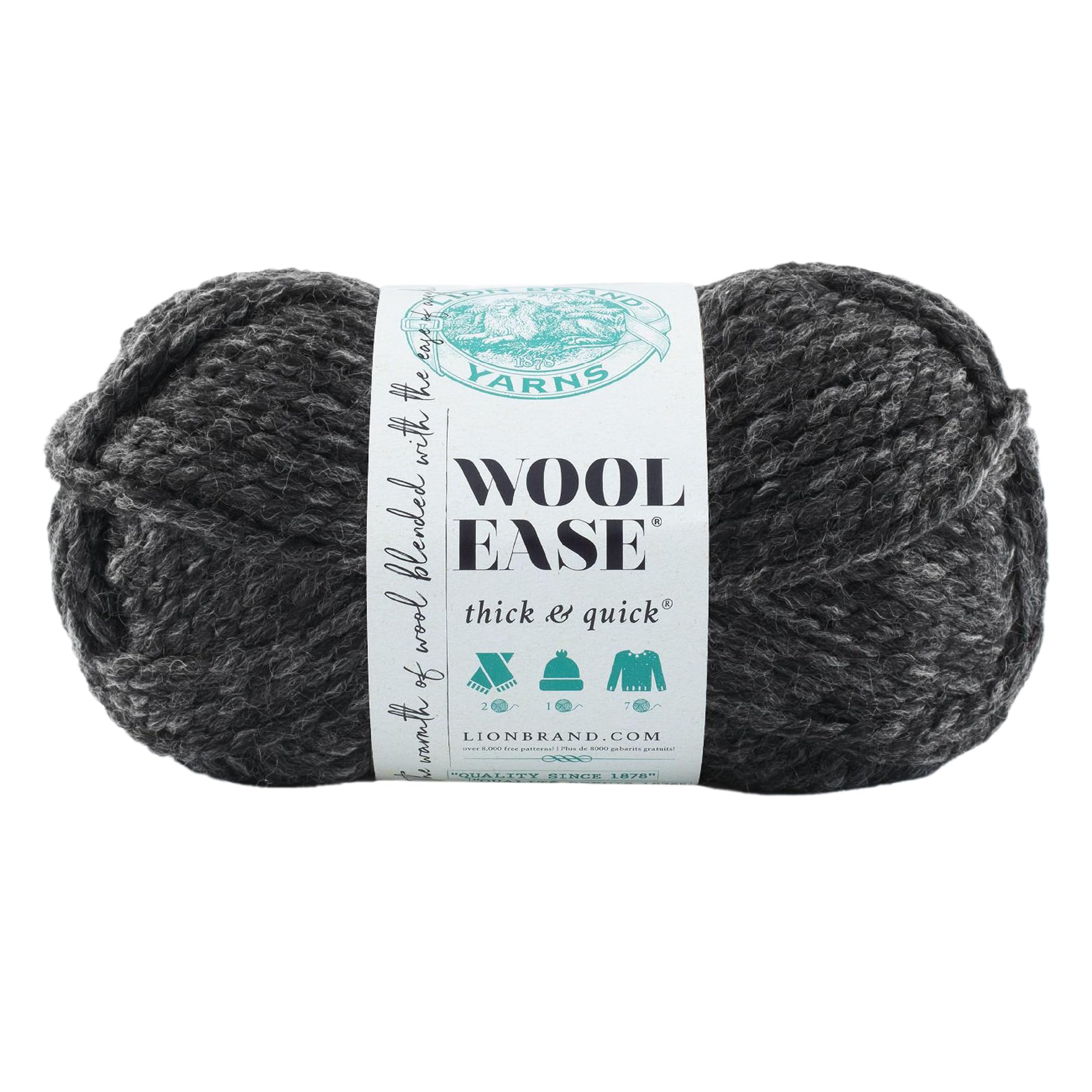 Lion Brand Yarn Wool-Ease Thick and Quick Yarn, Soft and Bulky Yarn for Knitting, Crocheting, and Crafting, 1 Pack, Charcoal