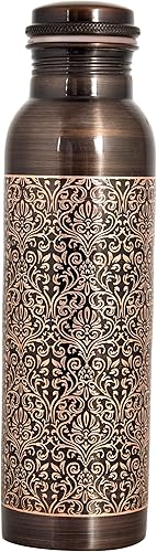 Vista 16 de VJR Botella de agua de cobre 100% puro para beber, 34 onzas, simple, ayurvédica, a prueba de fugas, botella de solomán pura para beber vasos