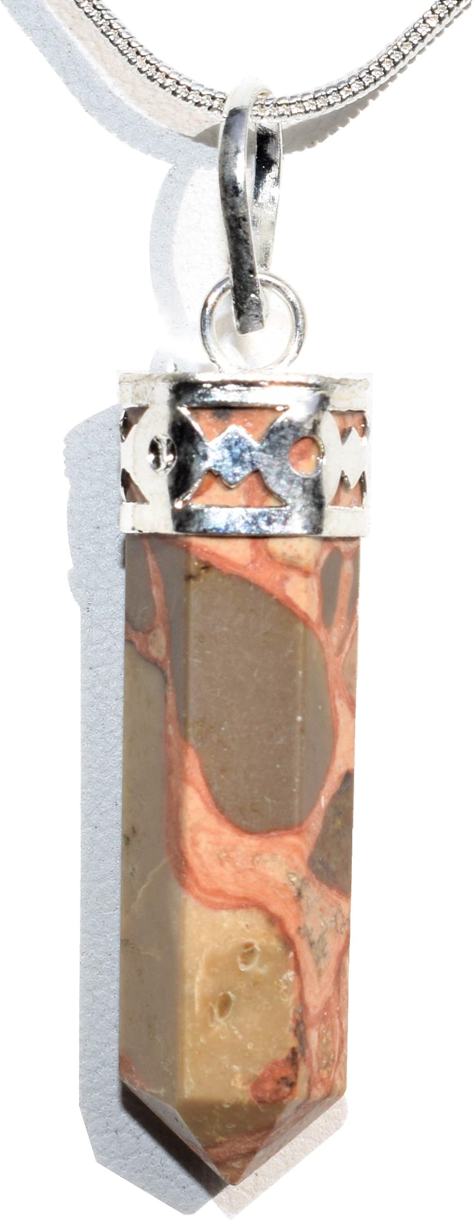Zenergy Gems CHARGED Faceted Peruvian Leopardskin Jasper (Jaguar Stone) Crystal Perfect Pendant™ + 20" Silver Chain + Selenite Charging Heart Included (SHIELD STONE/HEALING ENERGY)