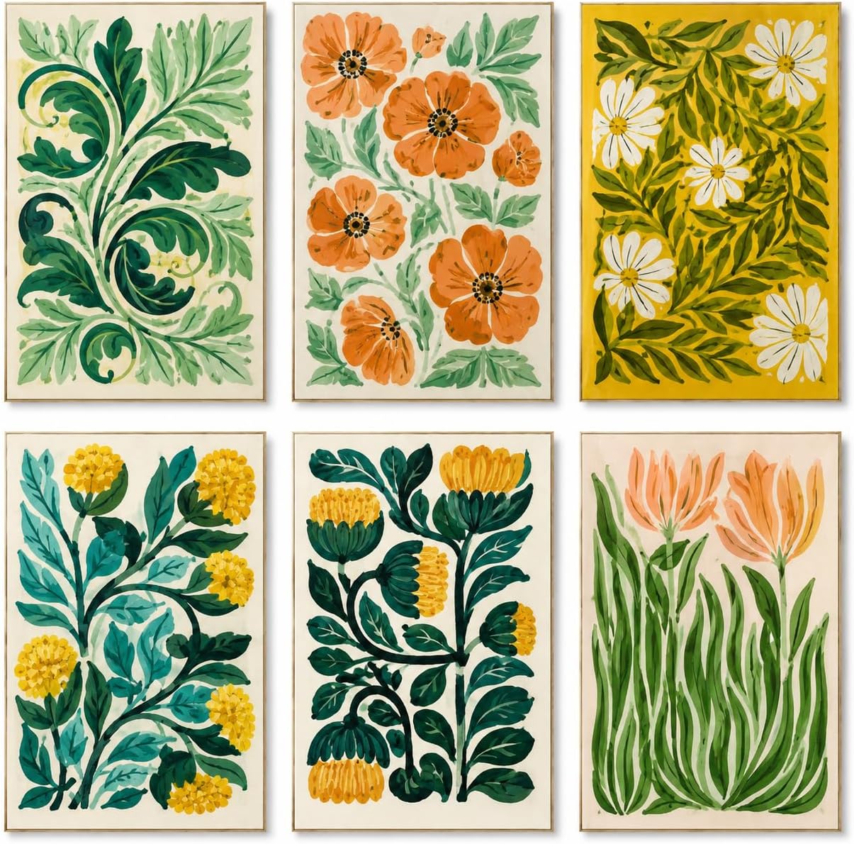 6 Pack Paint by Numbers Kit for Adults Beginner, Flower Canvas No Frame