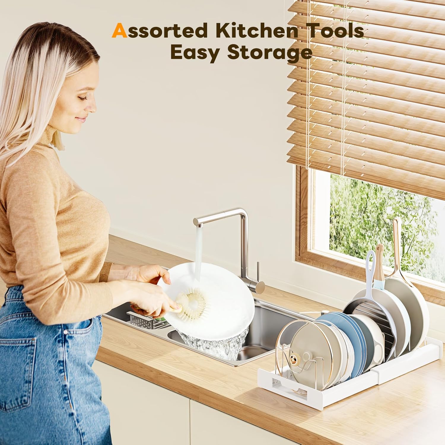 Pots and Pans Organizer Under Cabinet - Pot Lid Holder, Expandable Pan Organizer for Cabinet, Pot Rack with 10 Adjustable Compartments for Kitchen Cabinet, Frying Rack, Lid, Cookware,1 Pcs - Image 7