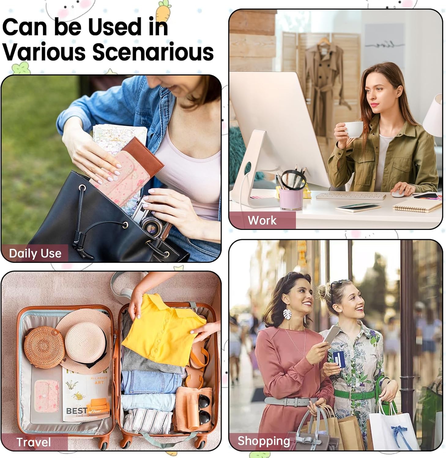 LJCZKA Cotton Quilted Coin Purse for Women, Small Cute Storage Bag with Zipper, Kawaii Mini Coin Pouch with Keyring for Kids - Image 7