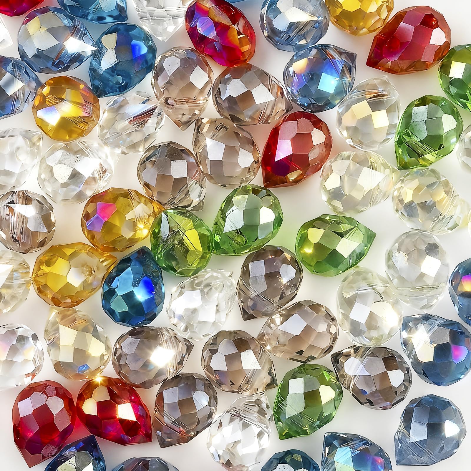 Nexlynk 100pcs Mixed Color Faceted Crystal Glass Beads 8x10mm, Shiny Teardrop Shape Glass Beads for Jewelry Making, Crystal Beads for Bracelet Necklace Earring DIY Craft — image 1