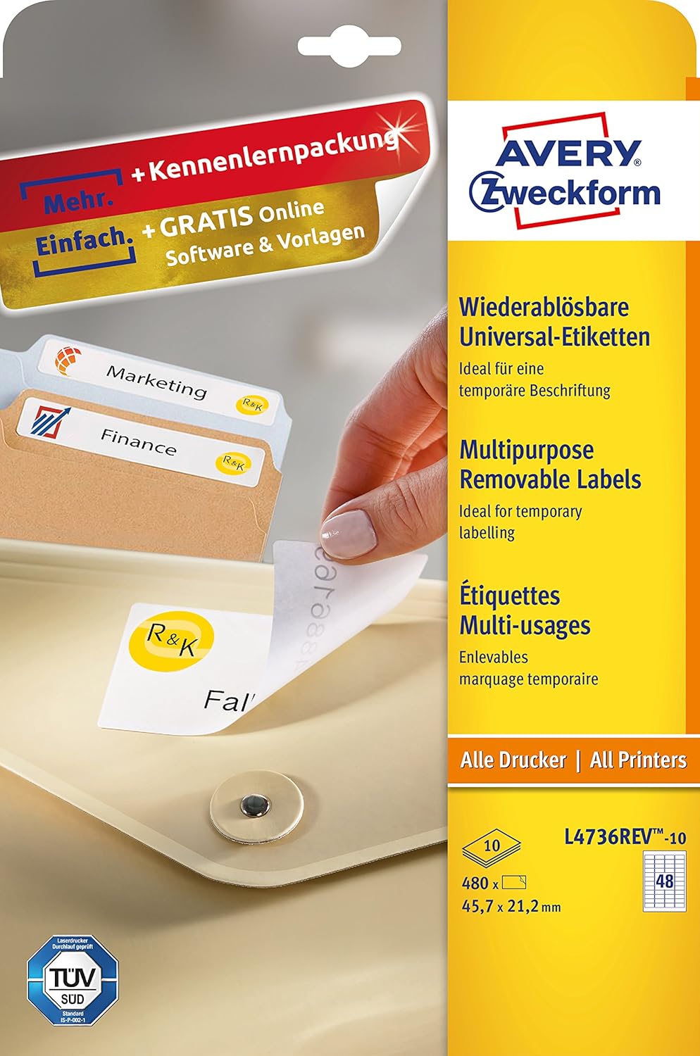 Avery Dennison Zweckform L4736REV-10 Universal Labels Re-Adhesive 10 Pages 45.7 x 21.2 mm White