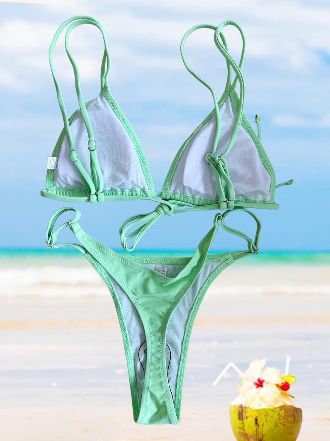 Women's Sexy Thong Bottom Two Piece Bikini Double Shoulder Straps Cute Swimsuit Triangle Bathing Suit - Image 6