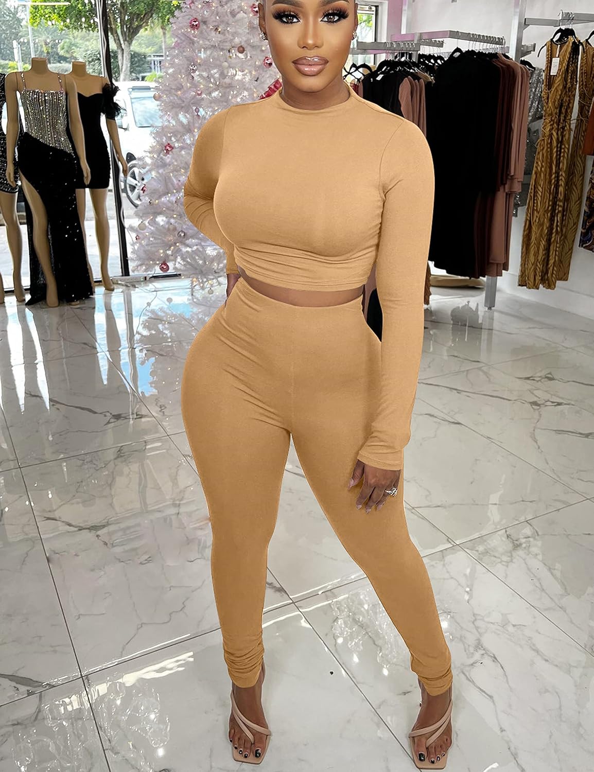 BORIFLORS Women's 2 Piece Outfits Sexy Crop Top Jogger Track Suits Workout Leggings Pants Sets - Image 5