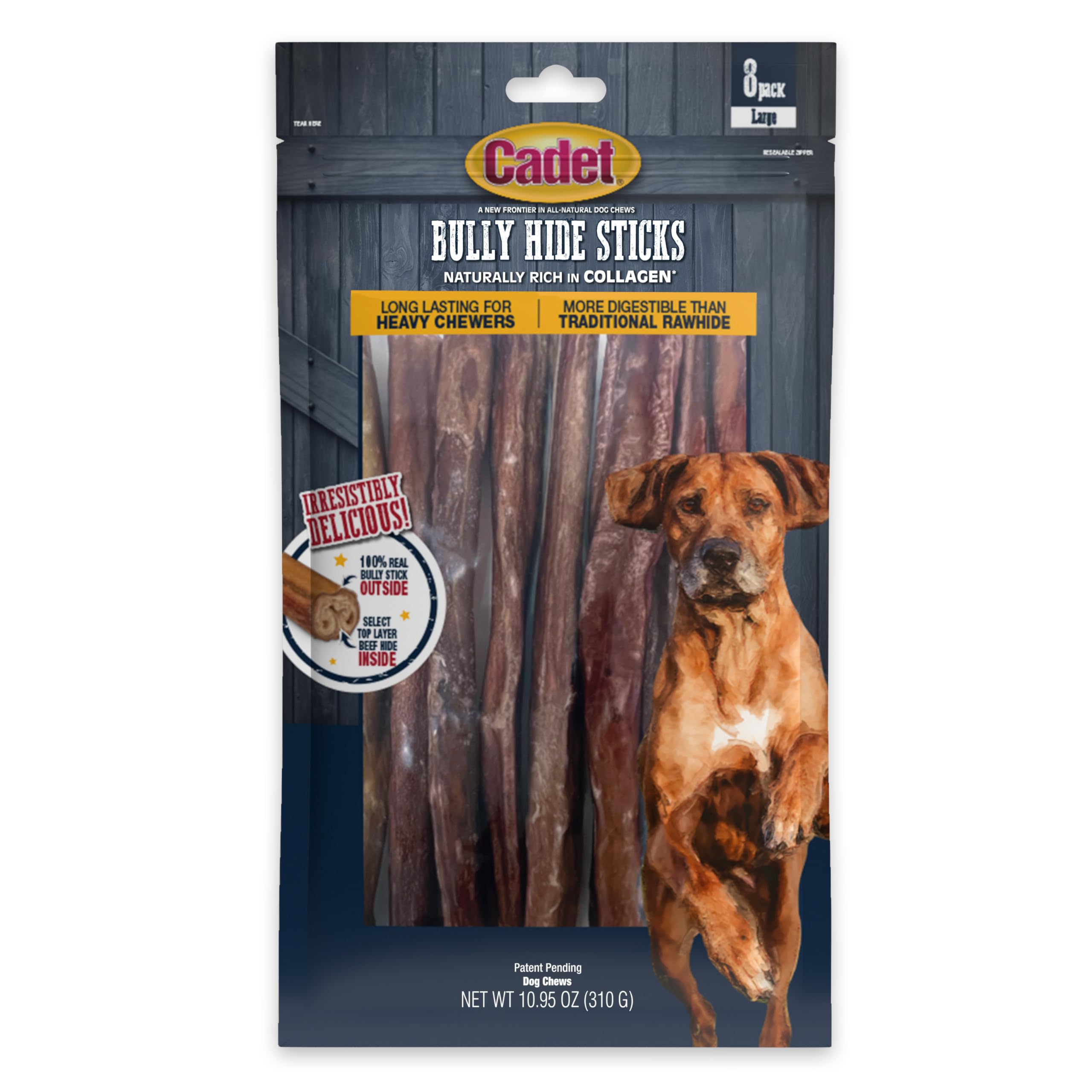 Bully Hide Sticks for Large Dogs – All-Natural Beef Pizzle, High Protein, Low Fat, Long-Lasting, Grain & Rawhide-Free Dog Chews for Aggressive Chewers, Large (8 Count)