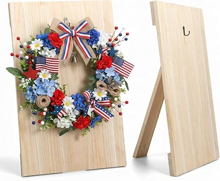 27 x 17 Inch Wreath Easel Stand Board for Making Wreaths Display Independence Day Wedding Spring Wood Wreath Holder Making Easel Assistant Tabletop Display for Craft Tool, No GarlandNatural Wood