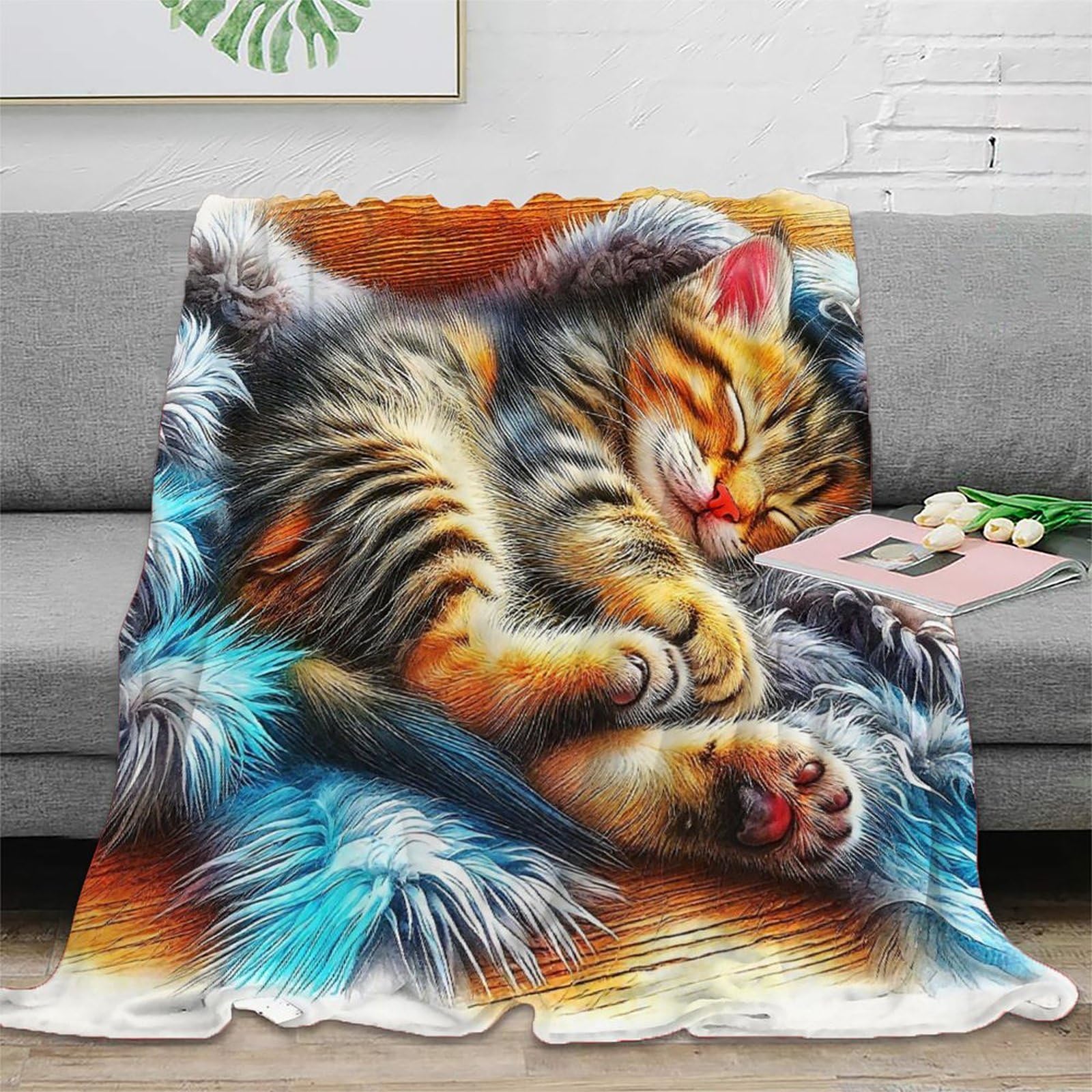 Couverture de lit chat mignon en microfibre de grande taille 200x230cm pour ado et adulte
