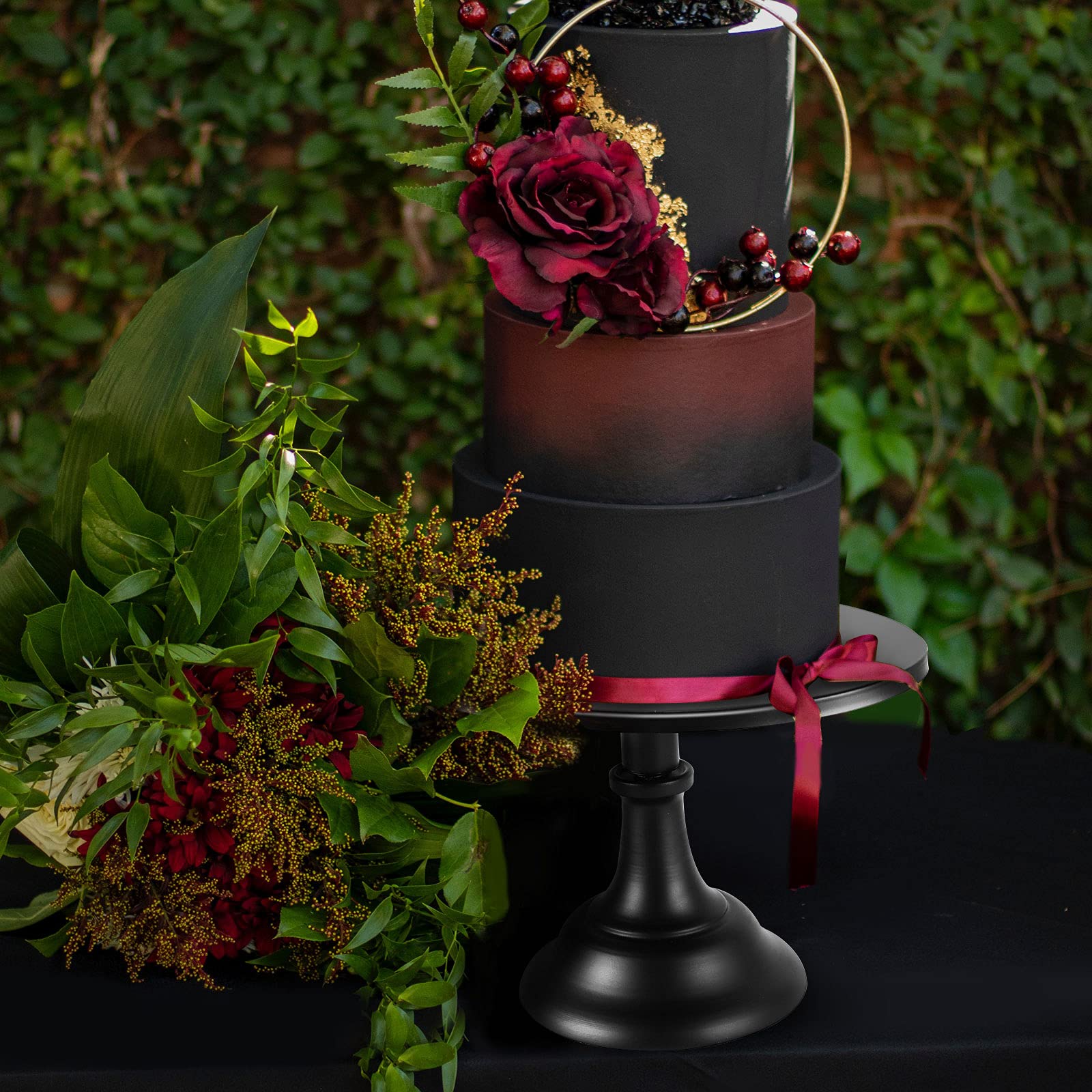 TAIJEUK 2 soportes de pastel de 10 pulgadas, redondo negro para pastel, soporte para postres, bandeja de exhibición de caramelo, para fiestas, bodas, cumpleaños, etc