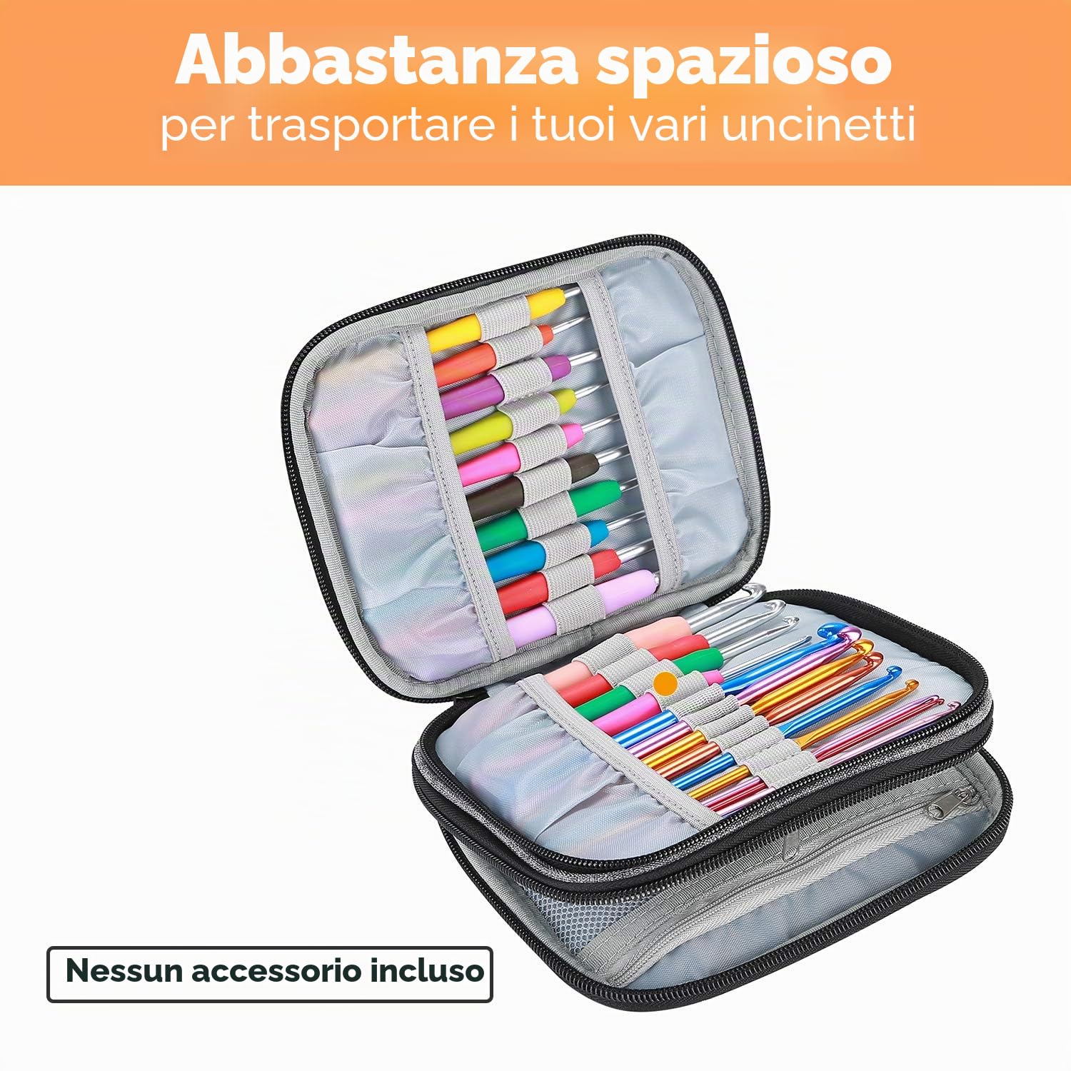 ProCase Custodia per uncinetto (vuota), borsa per ferri da maglia con tasche interne, custodia da viaggio per uncinetti, ferri da maglia, accessori per attrezzi, fino a 16,5 cm