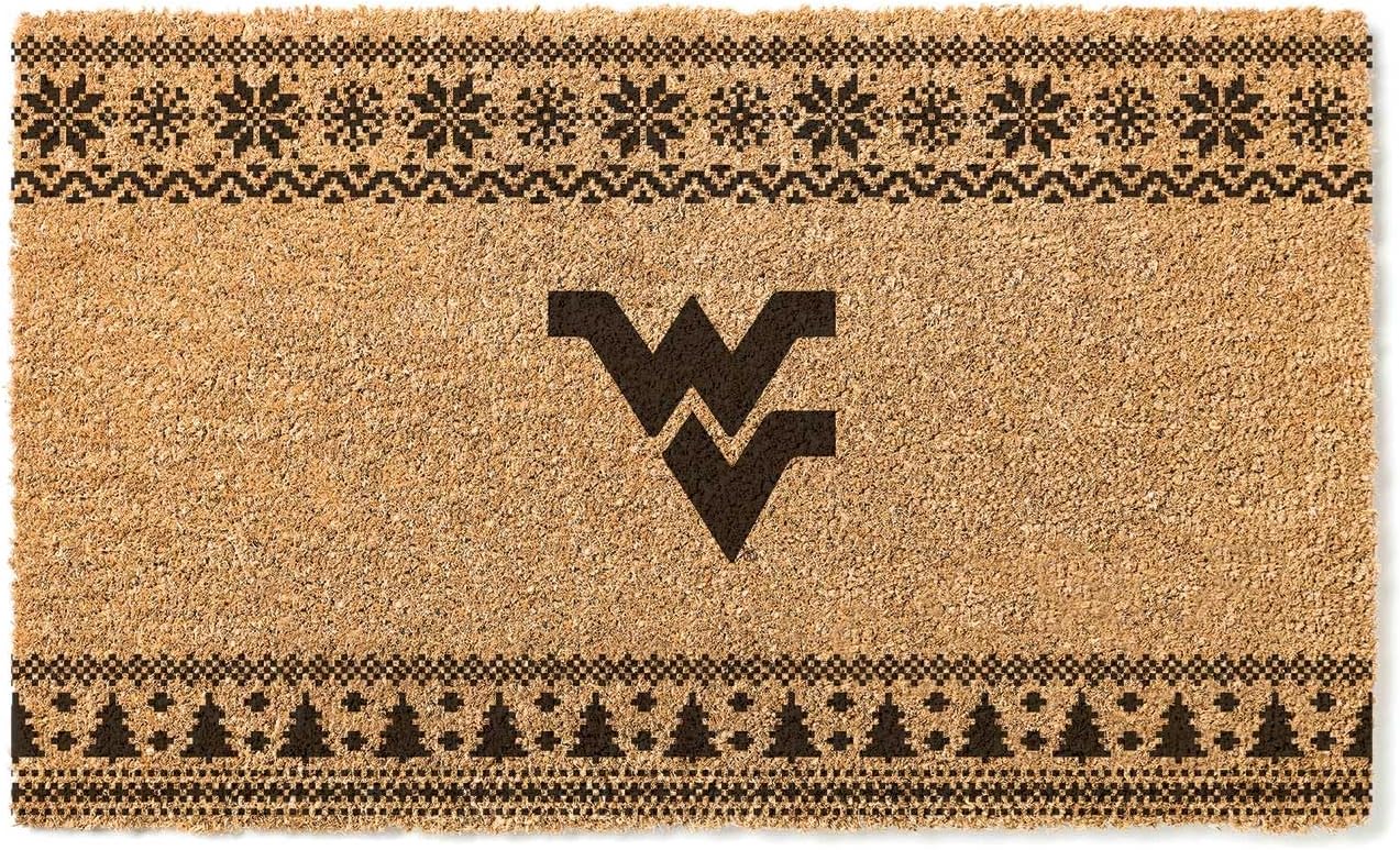 KH Sports Fan West Virginia Mountaineers Holiday Coir Doormat, 18x30 Inches, Mountaineers Outdoor Rug; Display Some Holiday Cheer with This Unique West Virginia Mountaineers Doormat