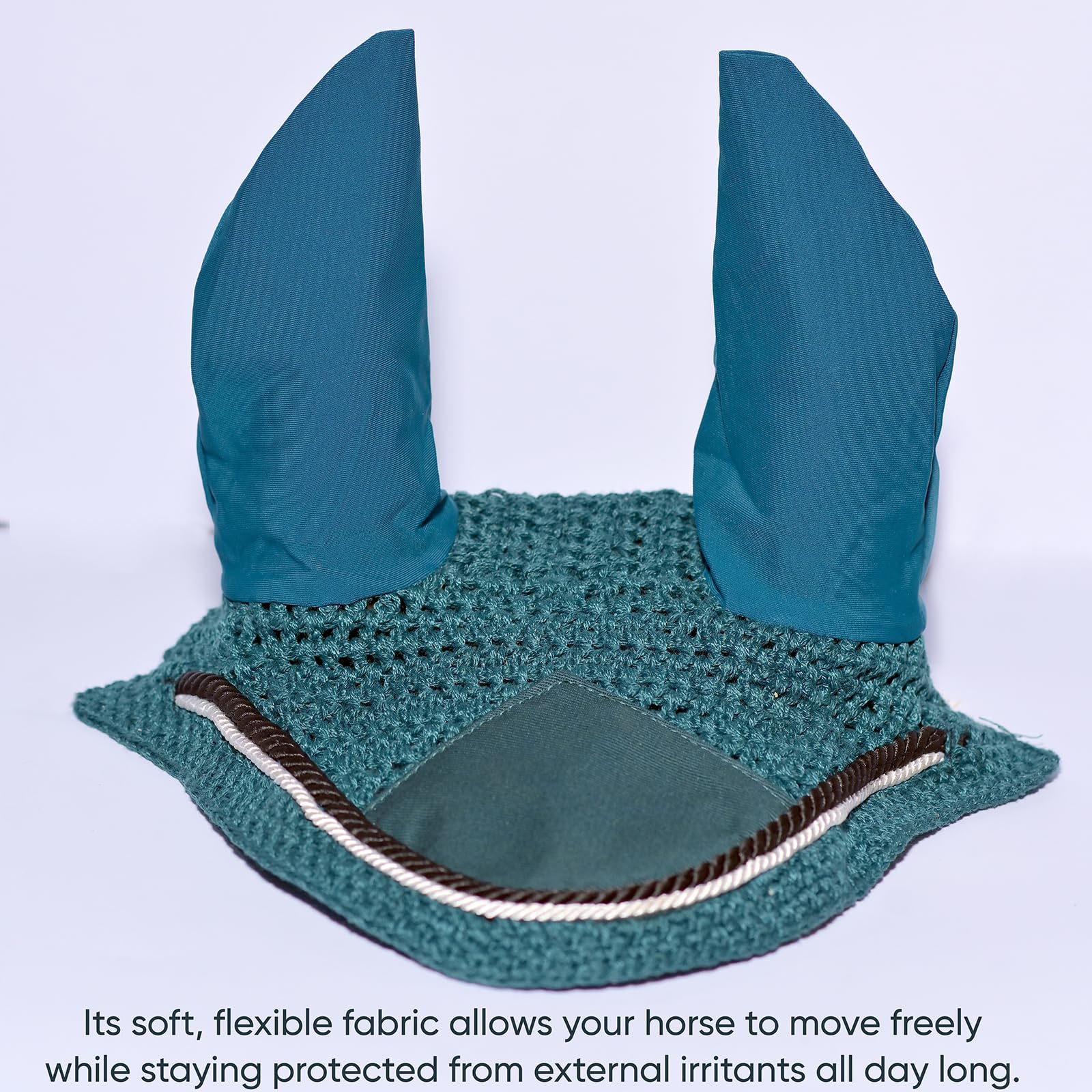 Spire Voile de protection pour cheval en coton respirant doux au crochet pour les oreilles (complet, vert foncé/noir-blanc)